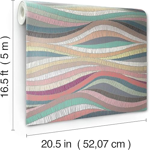 Miniatura 3 de RoomMates RMK11941RL Papel tapiz de mosaico rosa y verde azulado