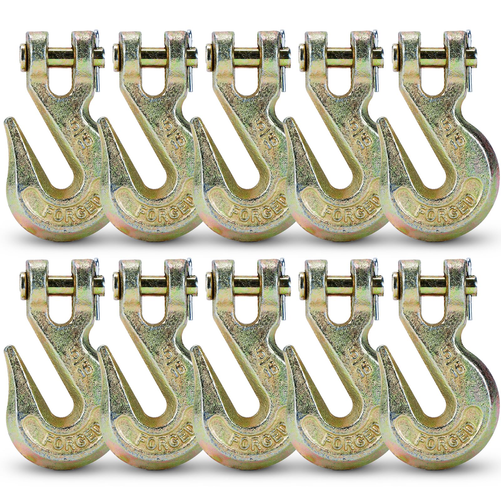 G70 5/16 Chain Hook Heavy Duty Clevis Grab Hook for 5/16 Inch Grade 70 Chain - for Trailer Truck Transport Yellow Chromate Finish (4Pack)