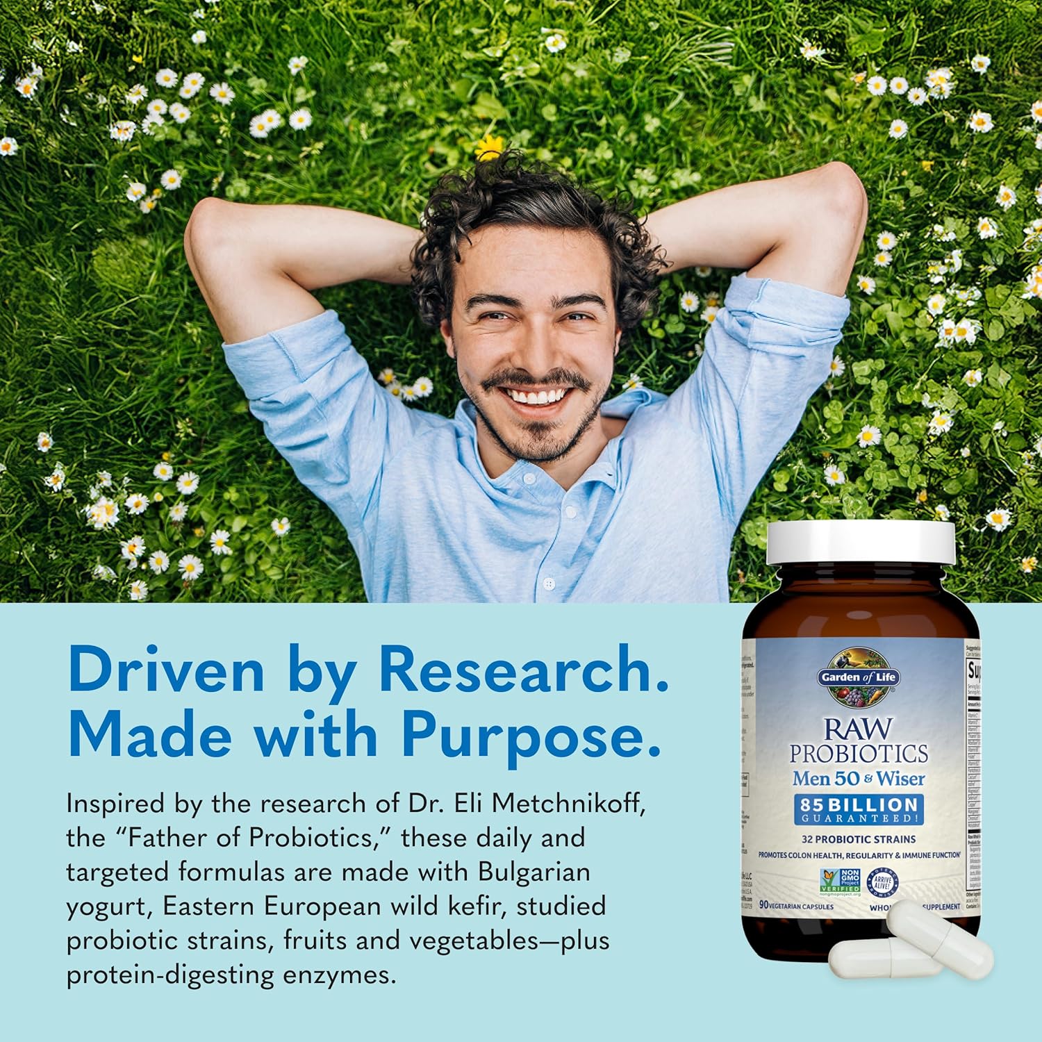 Garden of Life Raw Probiotics Men 50 & Wiser - 85 Billion Live Cultures - Supports Immune, Colon & Gut Health - 90 Vegetarian Capsules