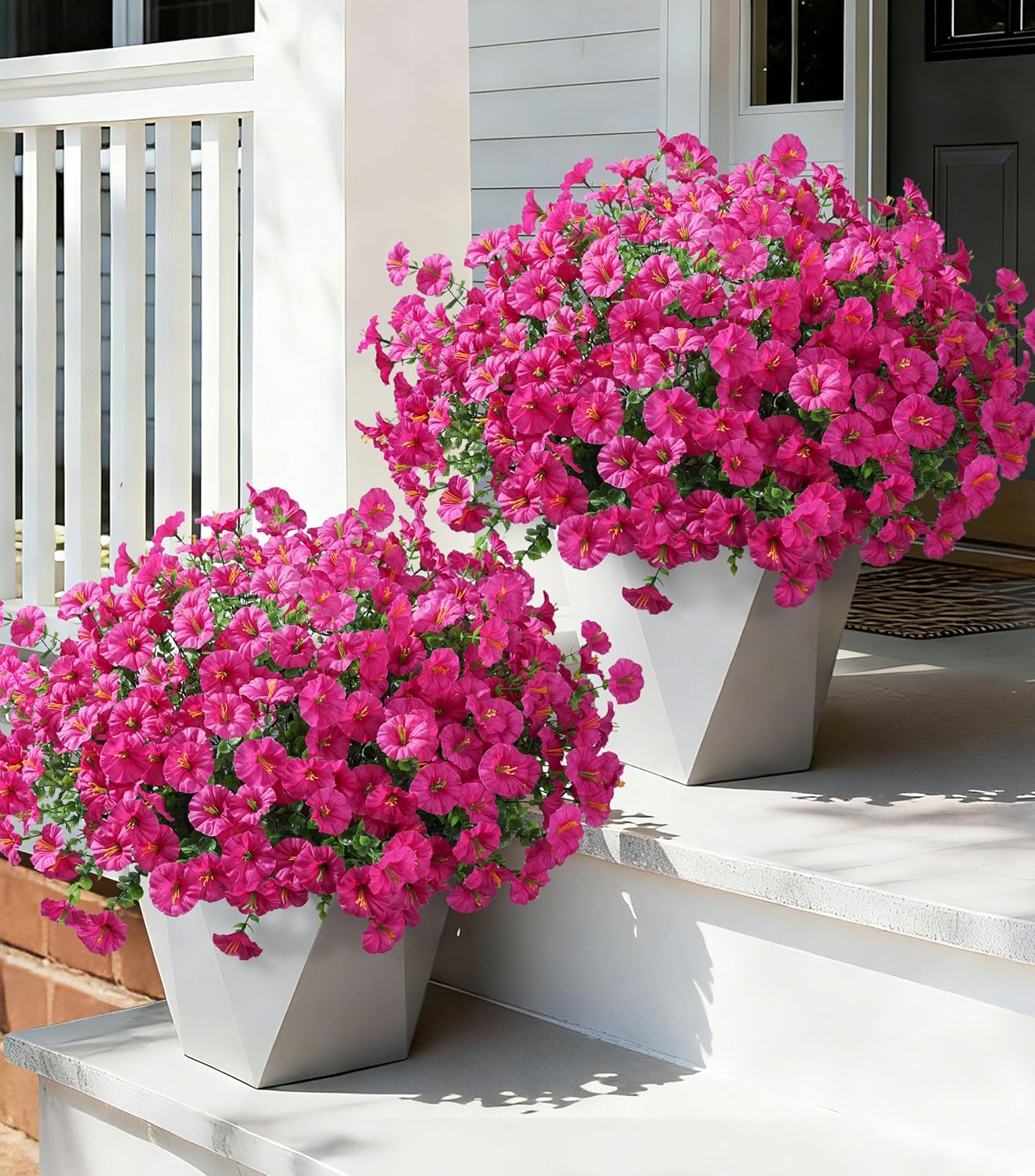 Ivydale 24 Bundles UV Resistant Artificial Morning Glory Flowers with Eucalyptus - Realistic Faux Silk Outdoor Plants for Porch Patio Garden Decor