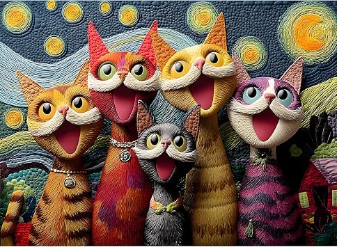 Puzzles for Adults 500 Pieces, Cat Jigsaw Puzzles -Starry Night Chorale, Impossible Starry Night Puzzles for Seniors Family, 20.47x14.96 inches, 11 Poster, Letter on The Back