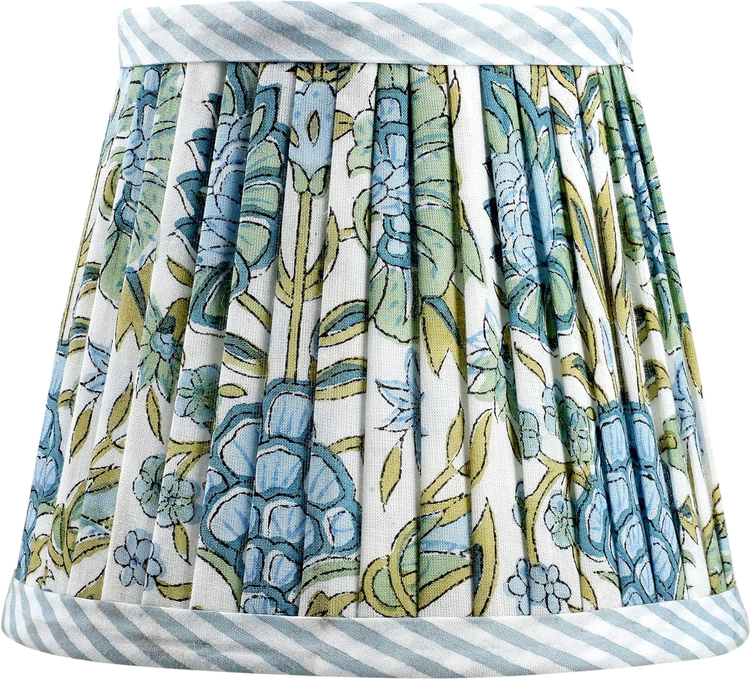 Ridhi Block Print Asparagus Green Lamp Shade 4" Top x 5" Bottom x 6" Slant Set of 2 Handmade Pleated Cotton Lampshade, Fits E26/E27 Base Table Lamps Boho Vintage Decorative For Bedroom, Living Room
