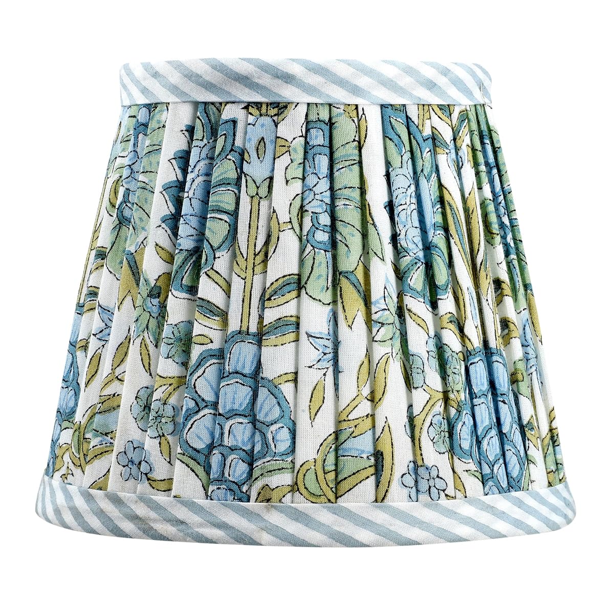 Ridhi Pleated Block Print Lamp Shade Asparagus Green Floral Medium 4 Top x 6