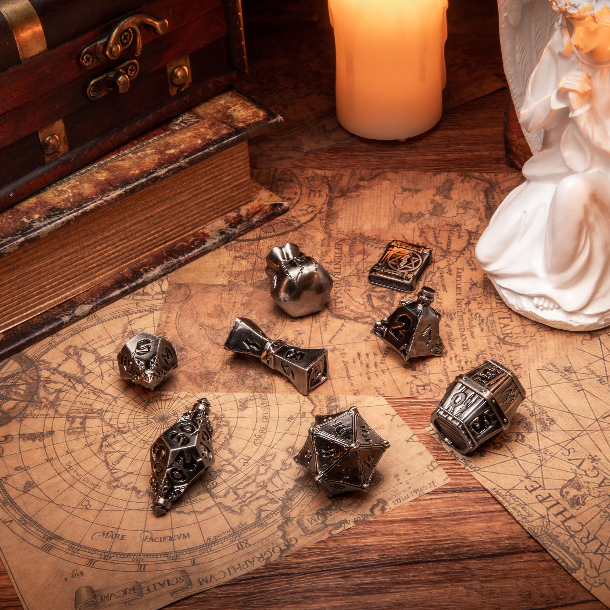 TOYVERSE Dwukolorowy zestaw wielościennych kości, stary kolor niklu, kostki ze stopu, odpowiedni do D&D, DND, RPG, MTG, Dungeons and Dragons, gier planszowych i odgrywania ról, od 15 lat