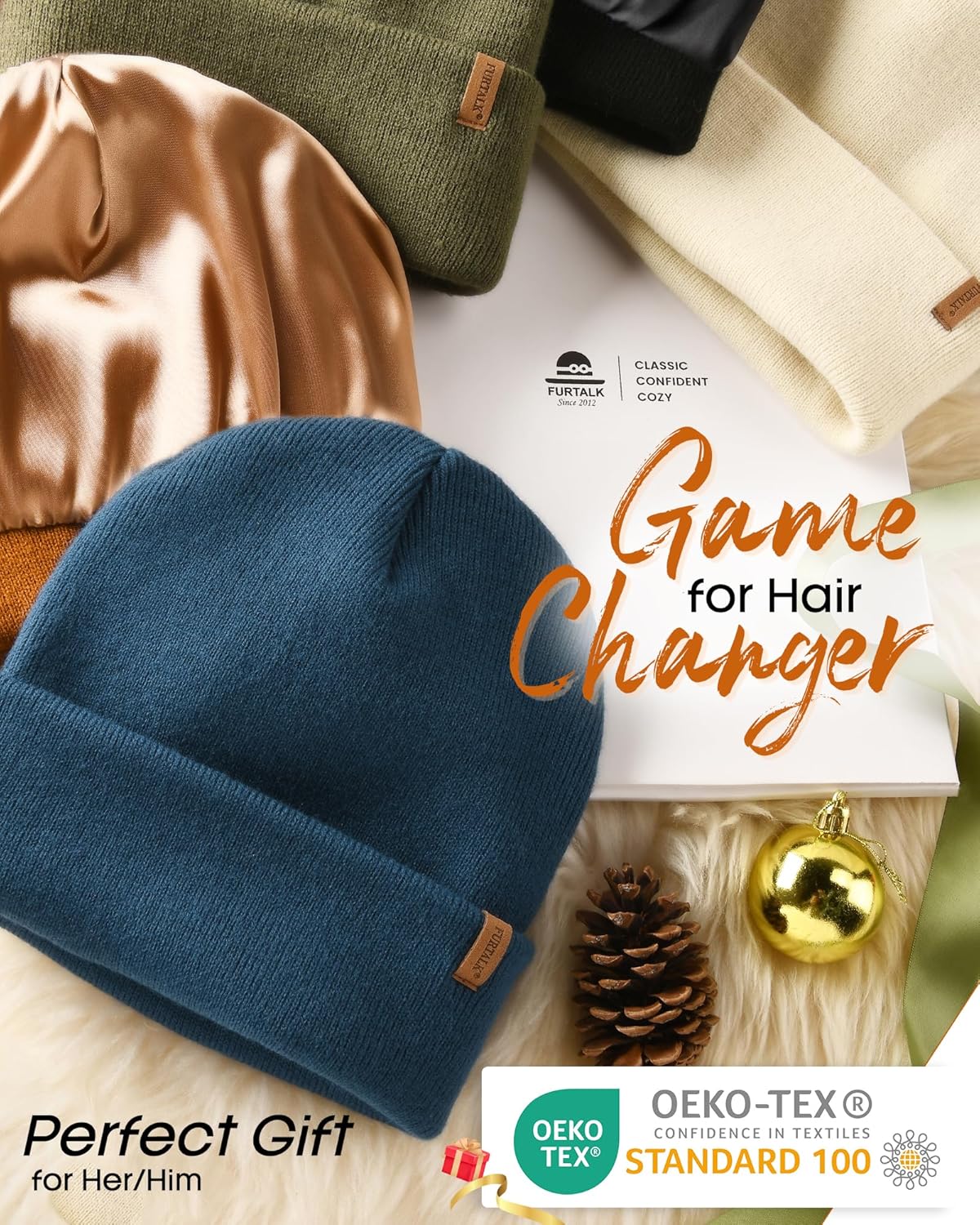 FURTALK Satin Lined Beanie for Women Men Knit Beanie Hat Acrylic Winter Hats Warm Slouchy Skull Cap - Image 6