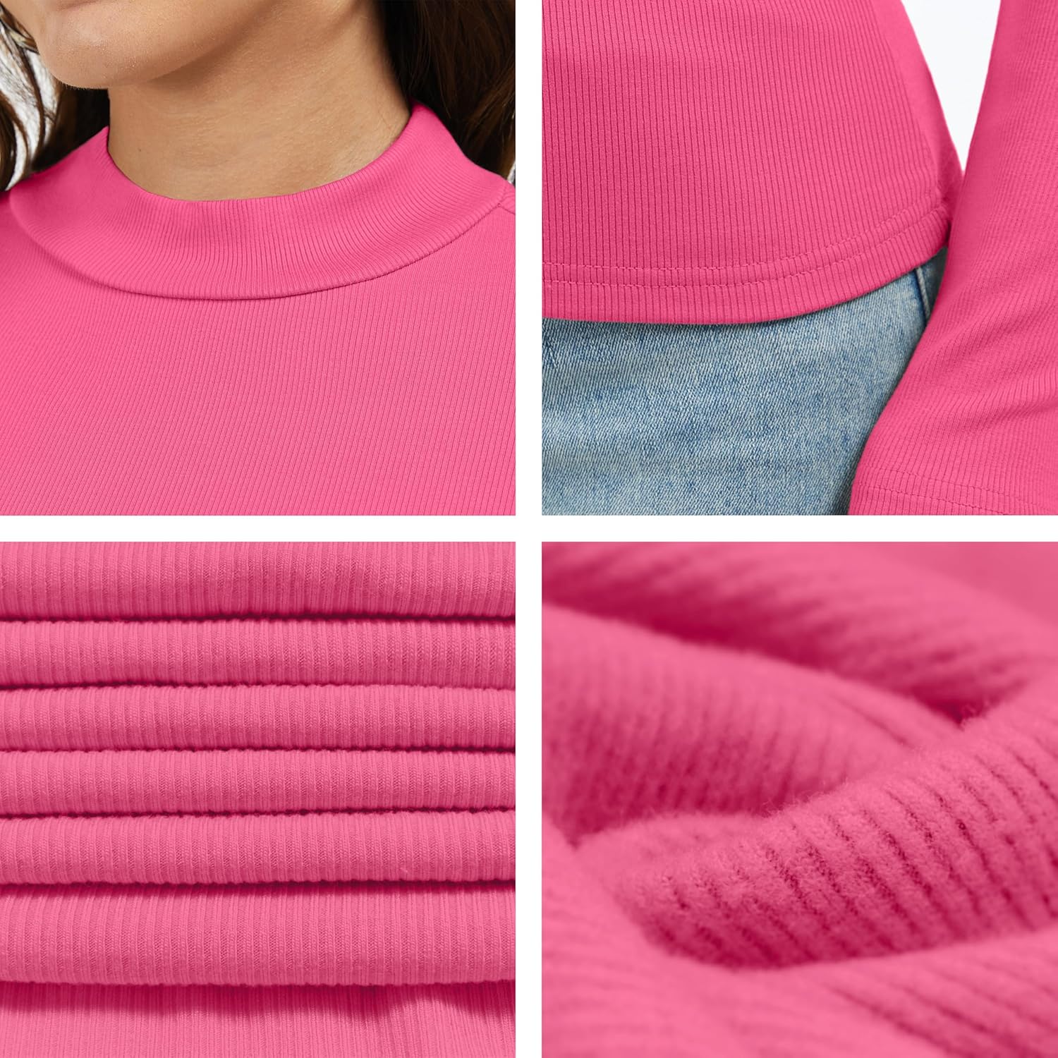 Women's Knitted Rib Mock Neck Long Sleeve Tshirt Fall Fashion Basic Thermal Underwear Tops Winter Clothes 2026 - Image 2