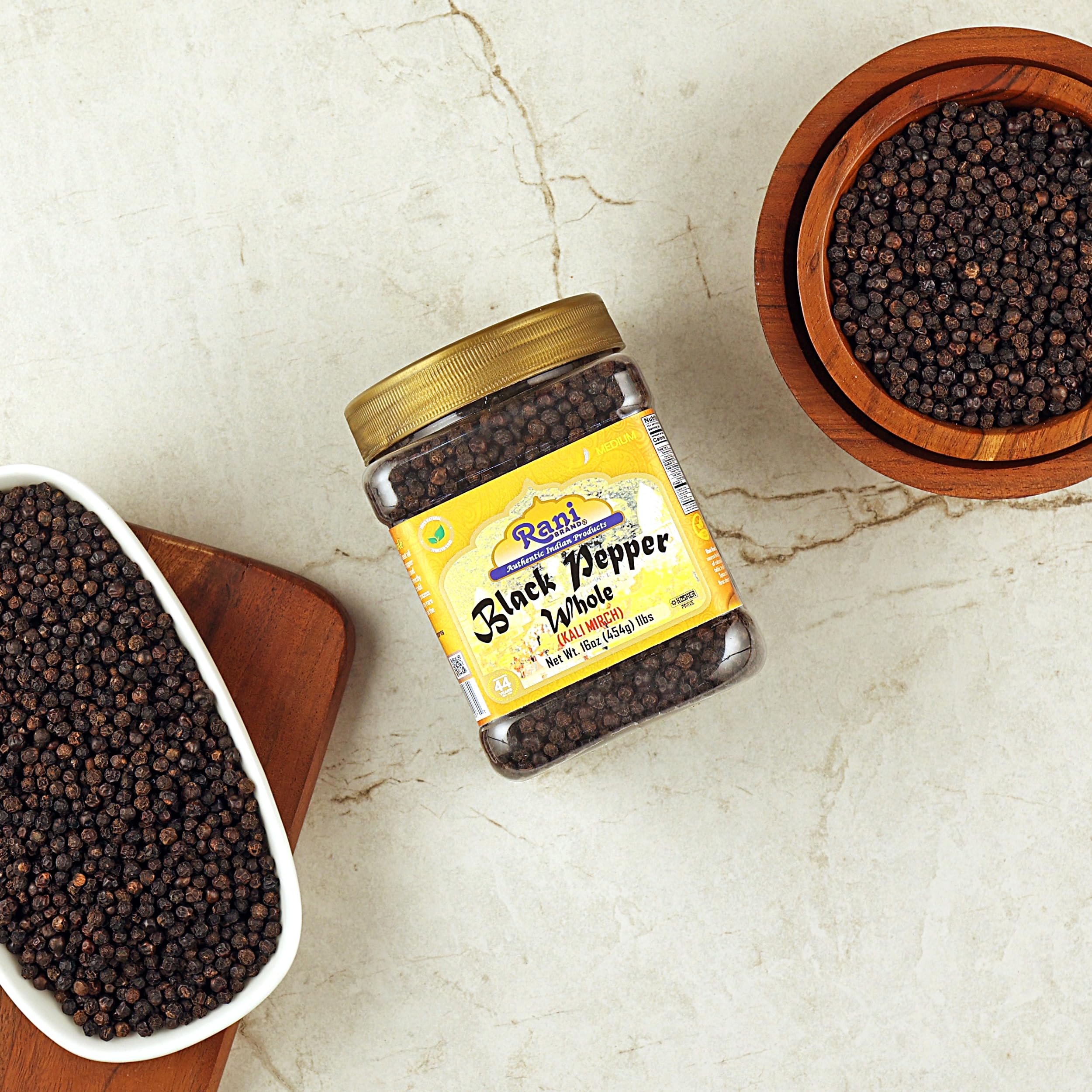 Rani Black Pepper Whole (Peppercorns), Premium MG-1 Grade 16oz (1lb) 454g Bulk PET Jar ~ All Natural | Gluten Friendly | Non-GMO | Kosher | Product of Vietnam | Perfect size for Grinders!
