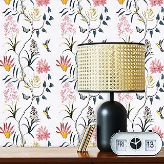 Kononia-9460 Floral Peel and Stick Wallpaper,Vintage White Flower and Bird Wallpaper,Self Adhesive Wallpaper,32.8ft