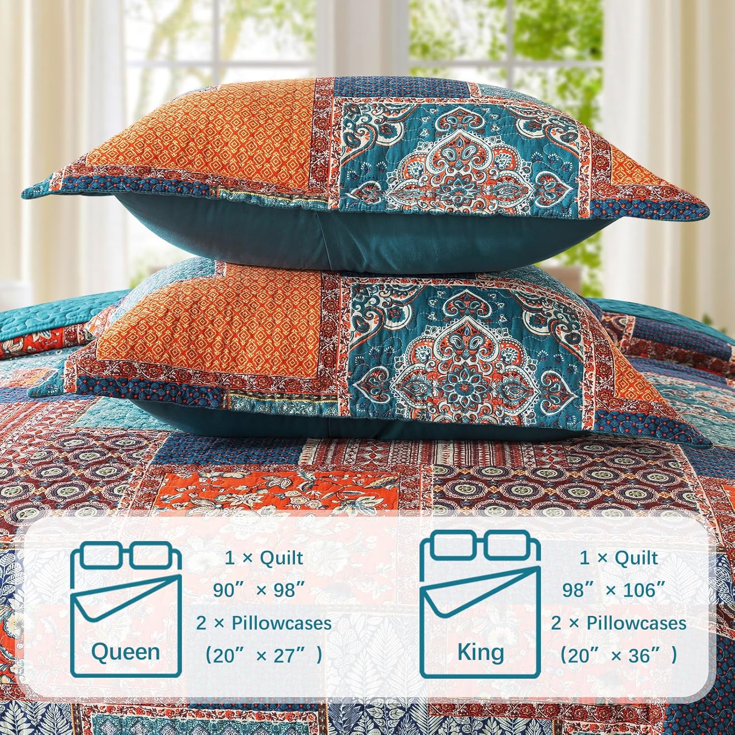 TWINRUN Cotton Quilts Queen Size, Cotton Queen Quilt Bedding Set, Soft Bedspreads (90 * 98 inch) Queen Size with Plaid Pattern, Farmhouse Lightweight Reversible Coverlet for All Season (3 Piece) - Image 5