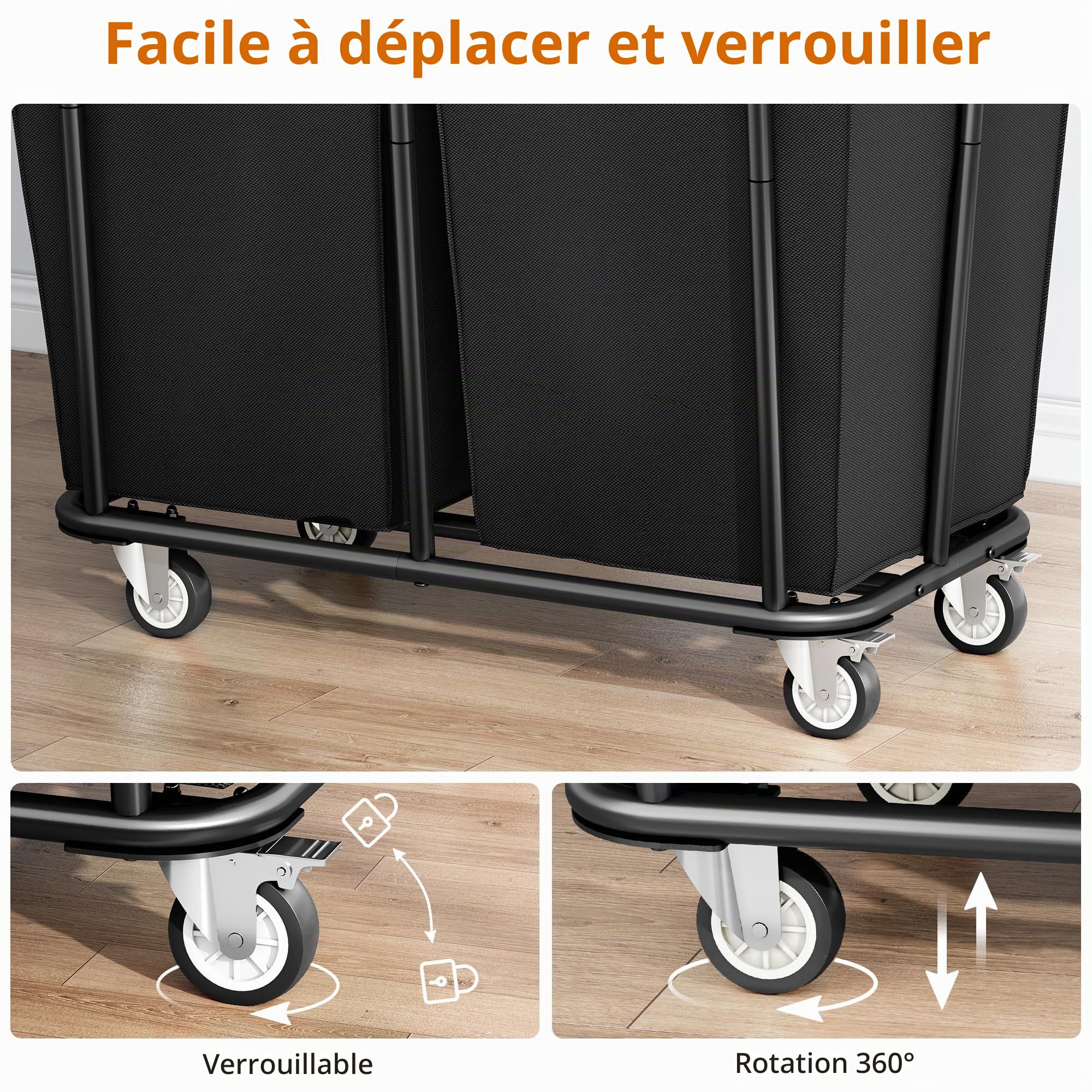 Gewudraw Panier à Linge, 360L Chariot Linge Sale, 2 Compartiment Bac Linge