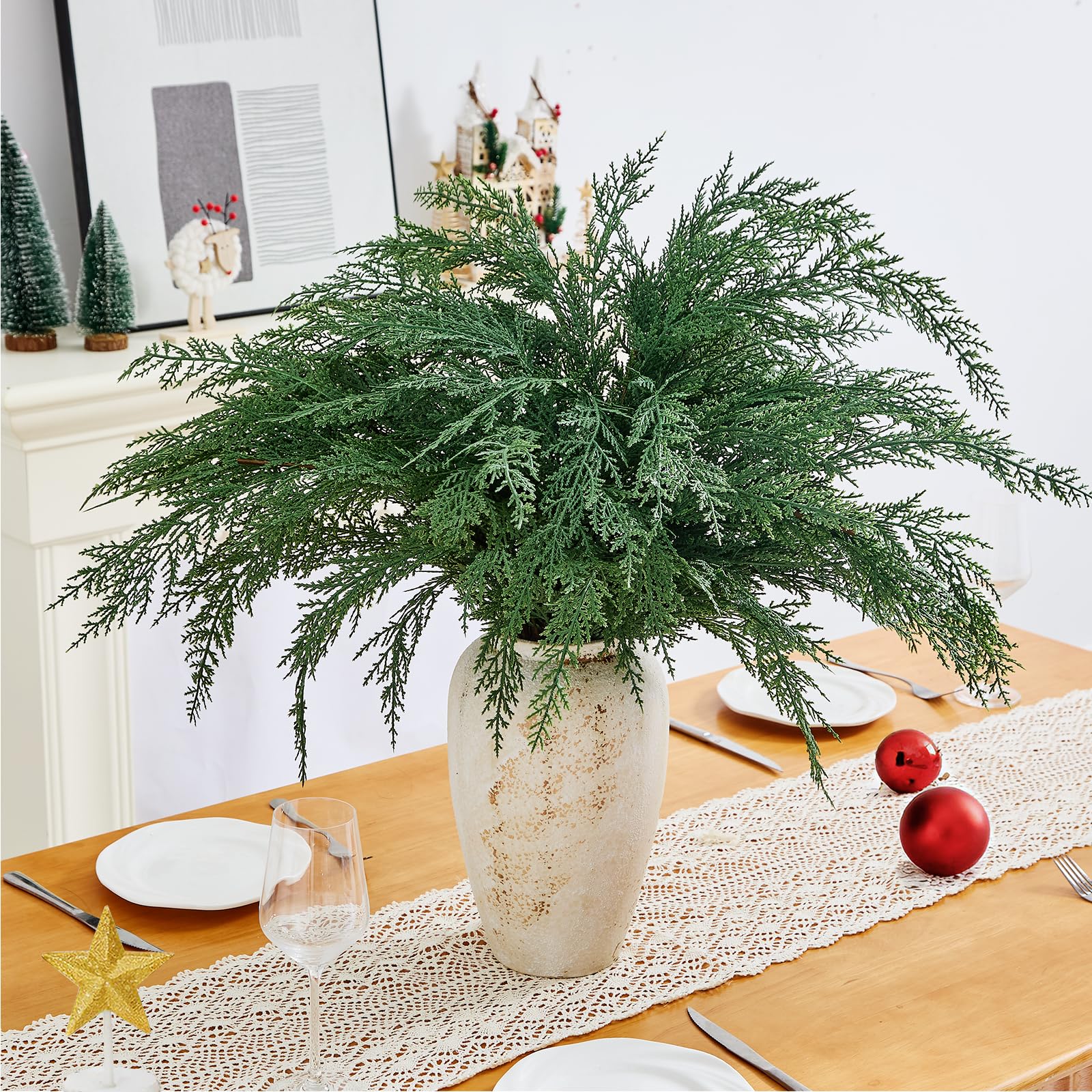 Cèdre de Noël artificiel : lot de 6 tiges réalistes de 91 cm pour grands vases