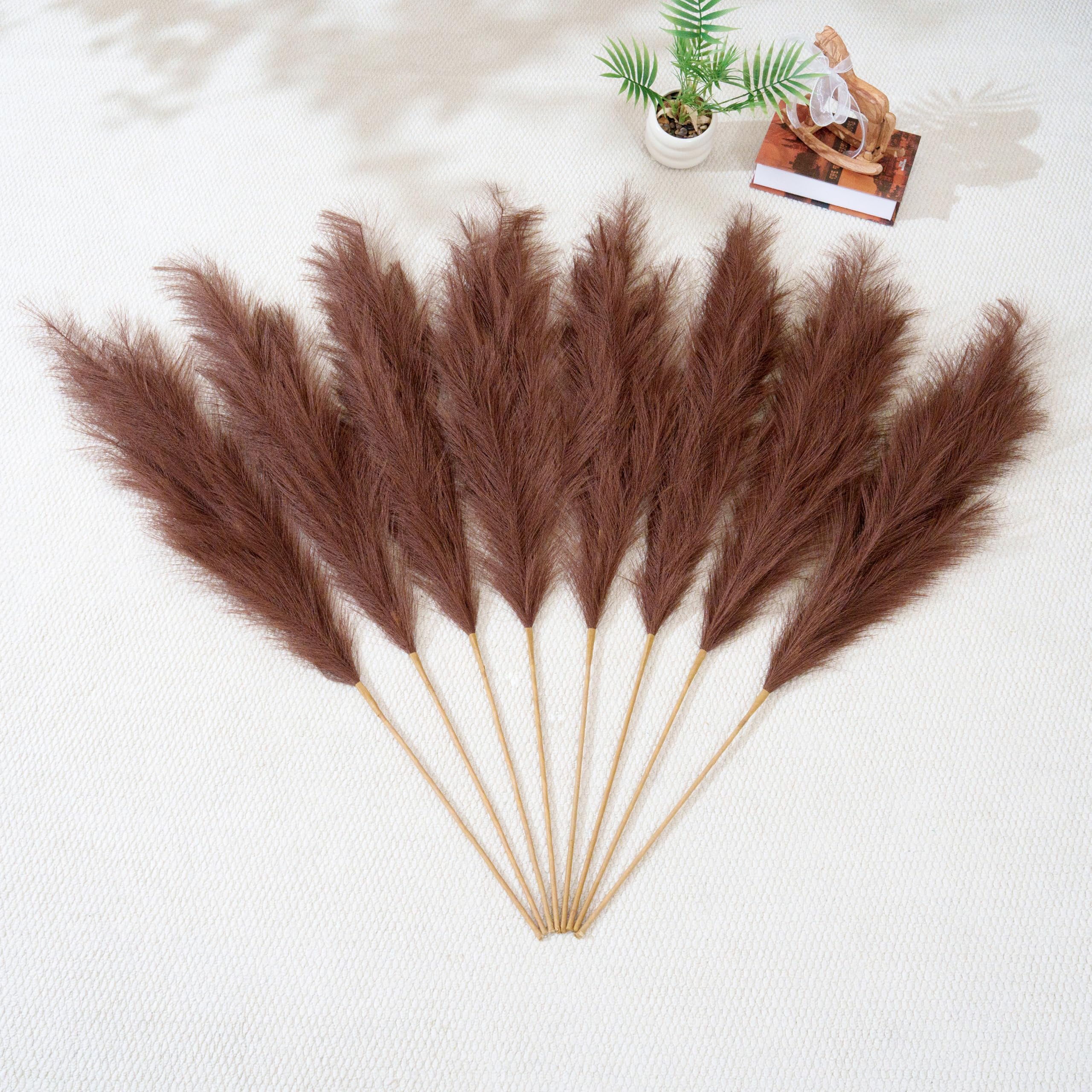 Lot de 8 herbes de pampa artificielles de qualité supérieure - Marron - 110 cm - Sans montage - Grandes fleurs de pampa artificielles - Moelleuses - Longues fleurs artificielles pour