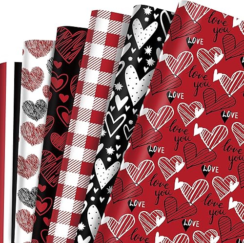 HOWAF 12 hojas de papel de regalo para el día de San Valentín, corazón de amor y labios dulces, papel de regalo para hombres, mujeres, marido,