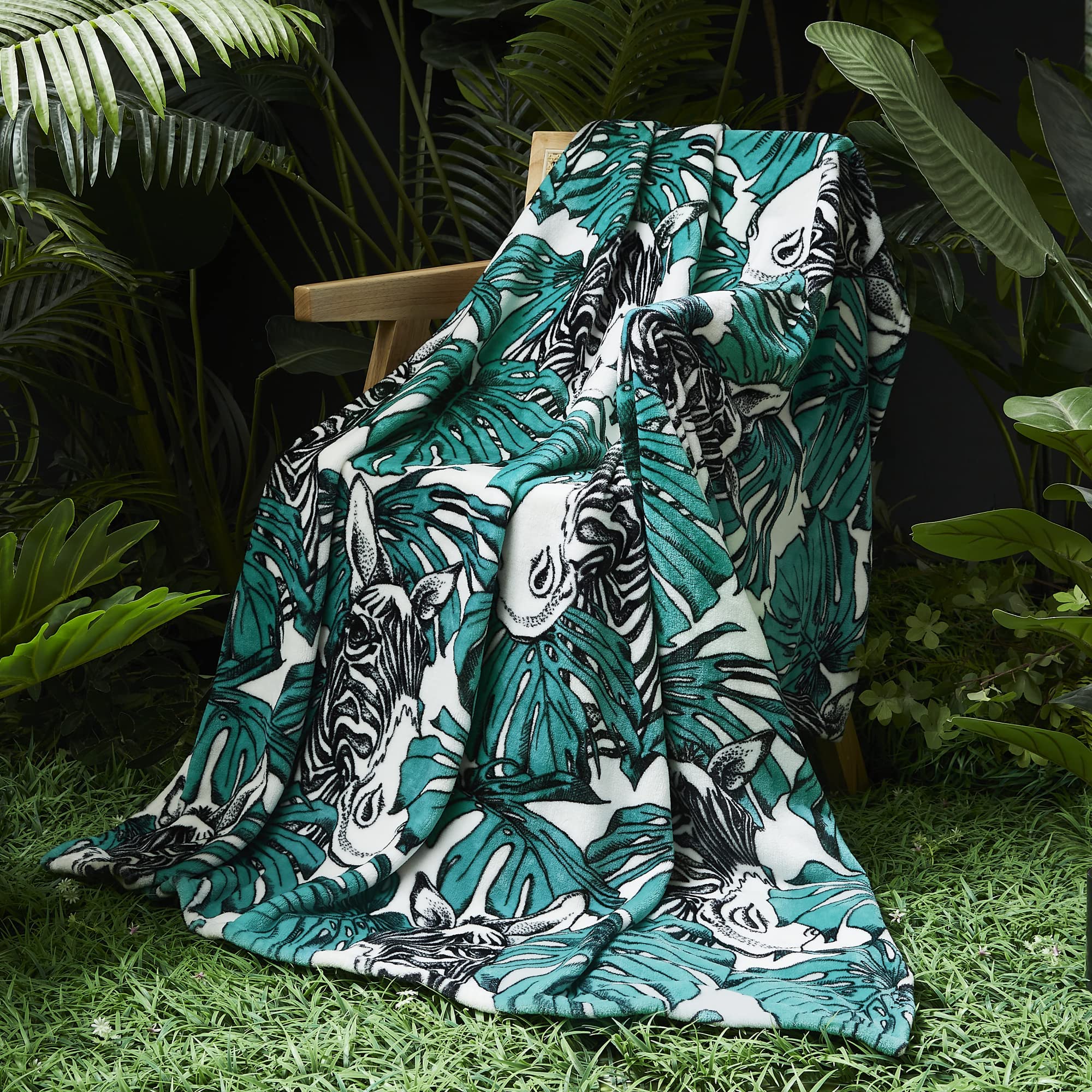 MaiRêve Designer Jungle Animal Throw Blanket Super Soft for All Season, Zebra with Tropical Leaves Throw Blanket for Adults Kids, Warm Lightweight Cozy Throw Blanket for Couch Sofa Bed, 50''*60''
