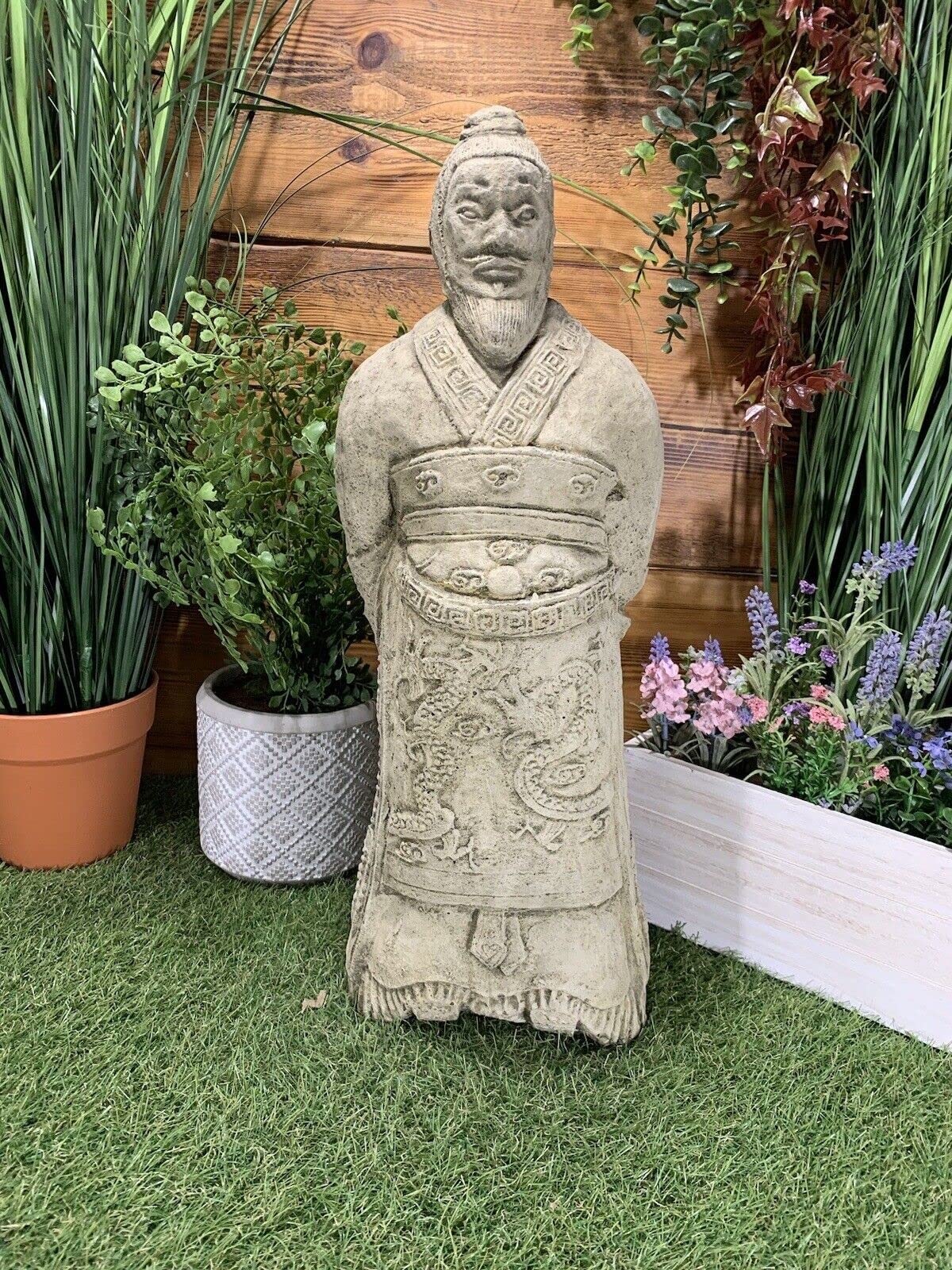 J And L Stone Ornaments Grey Stone Garden Chinese Oriental Chinese Warrior Zhan Shi Samurai Statue Ornament