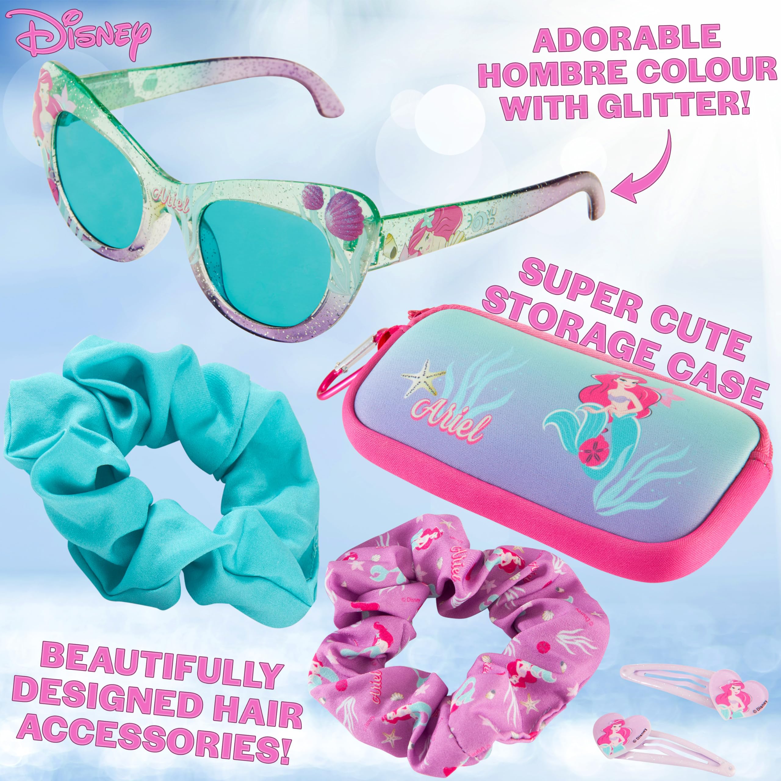 Disney Occhiali da Sole Bambina Protezione UV con Borsette e Accessori Capelli Set - Regalo per Ragazze