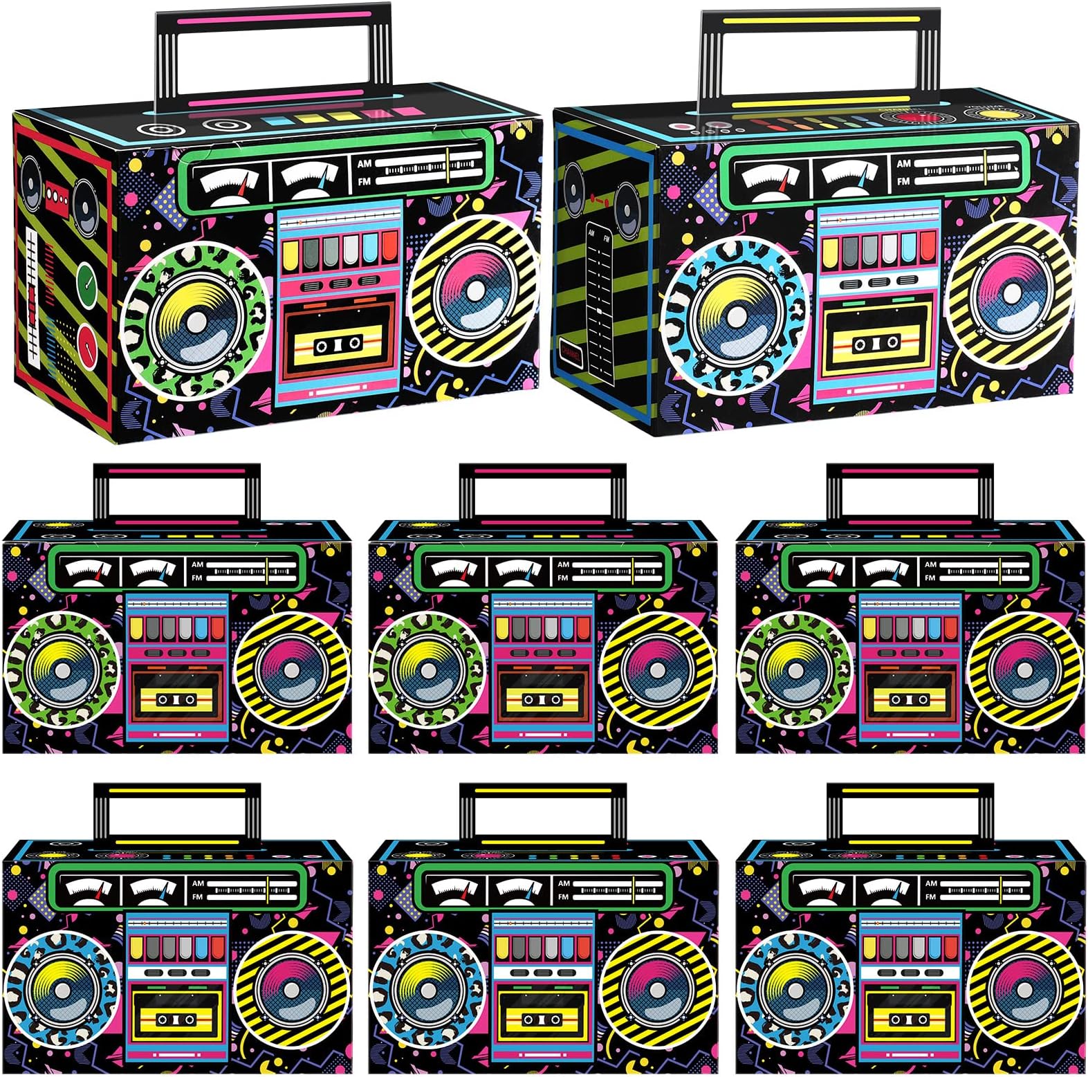80s Party Favor Boxes, Novelty Boom Box Favors Gift Treat Goodie Candy Paper Boxes 80s Retro Radio Decorations Table Centerpieces for 1980s Theme Hip Hop Music Birthday Party(Multi Colors, 8 Pcs)