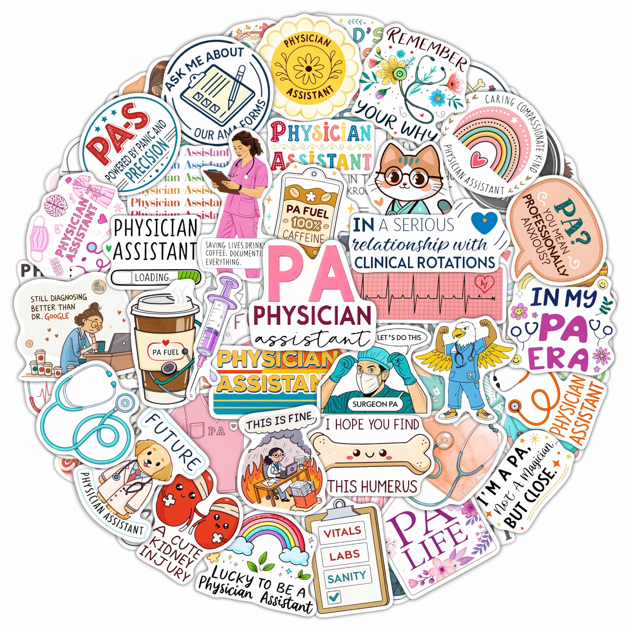 100Pcs Physician Assistant Stickers for Laptop, Water Bottle - PA Stickers - Funny Physician Assistant Gifts, Party Decoration- Medical Decals - Gift for Women & Men