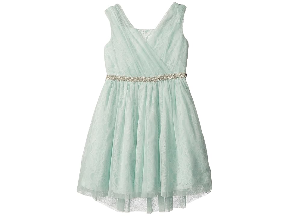 

Us Angels Sleeveless Wrap Front Bodice w/ High-Low Skirt (Big Kids) (Teal) Girl's Dress