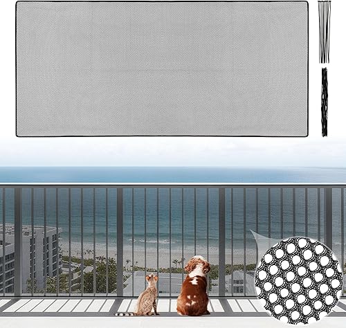 MAQIHAN Protector de barandilla  Red de balcón de 6.5 x 3 pies para mascotas, red de seguridad para escaleras, reutilizable, duradera, red de balcón