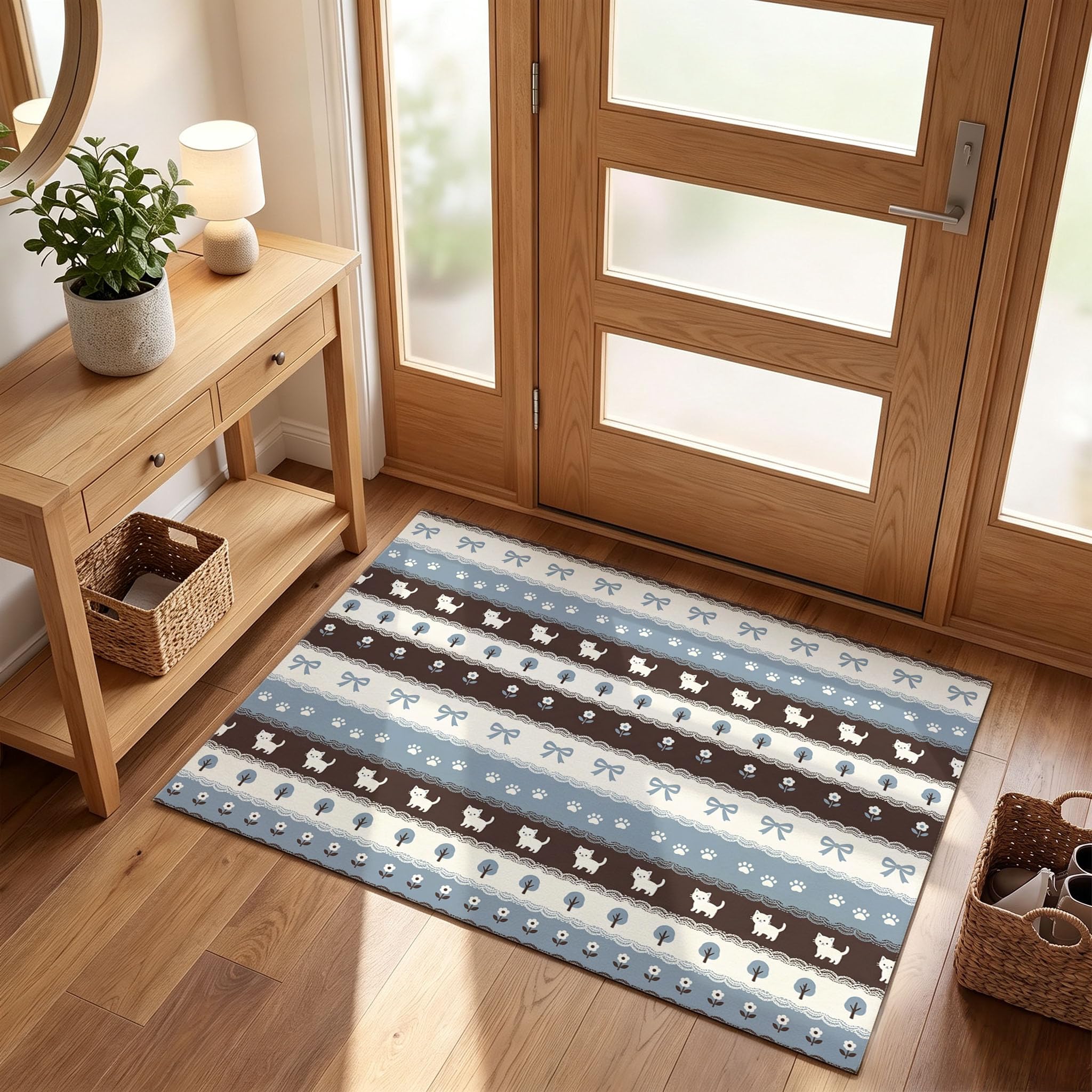 Bleu Clair Brumeux Rayures Coréennespaillasson Durable Et Antidérapant Retient L’Eau Et Les Saletés Facile À Nettoyerpaillasson Interieur80 X 120 Cm Tapis D'Entrée Antidérapant