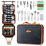 Camping Cooking Utensils Set Grilling Cookware Camp Kitchen Rotating Marshmallow Roasting Sticks BBQ Forks, Portable RV Camping Essentials Camper Must Haves for Cookouts Open Fire Pit
