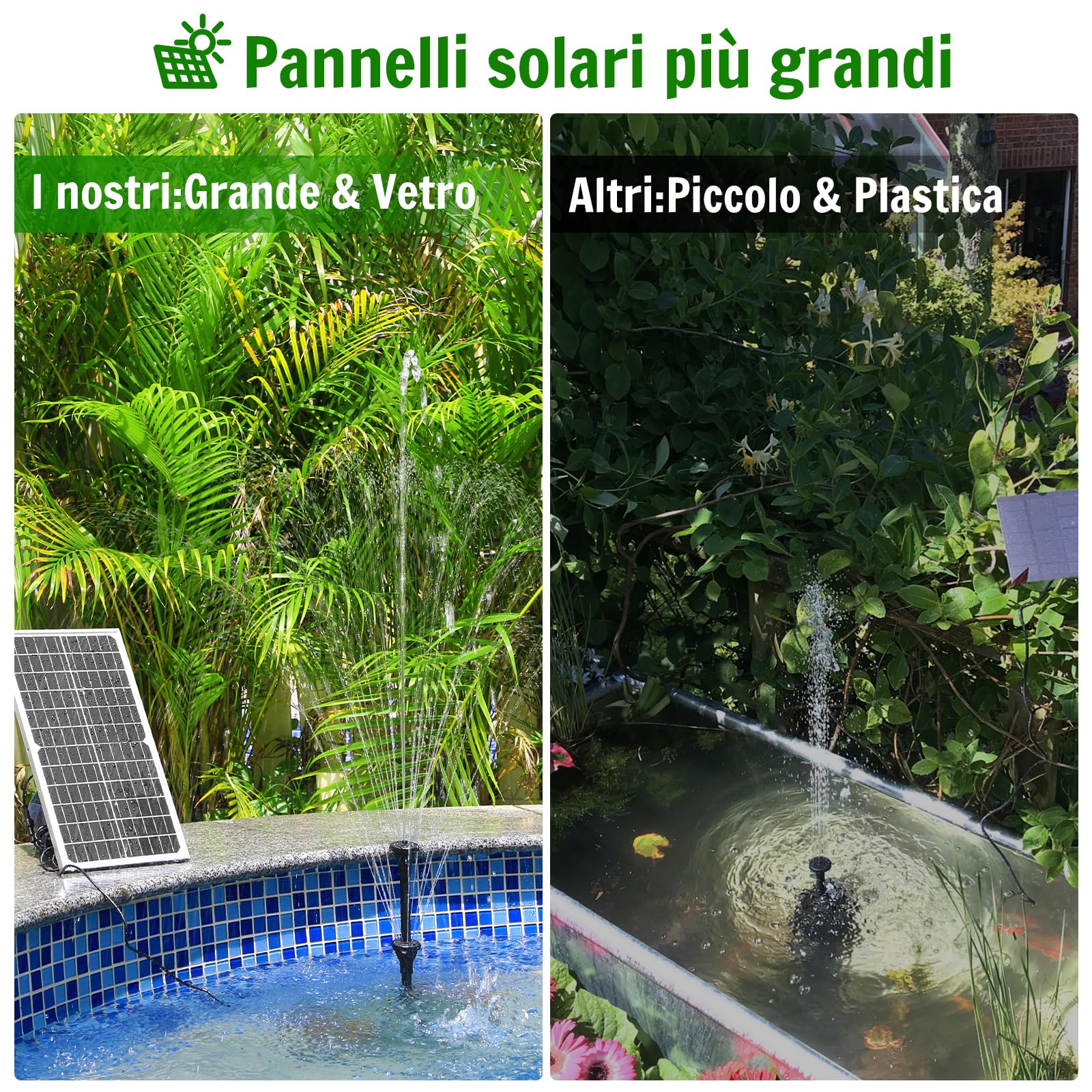 AMZtime 15W Fontana Solare, 2024 Aggiornato Fontana Solare per Esterno, Pompa Stagno Solare per Esterno, Pompa Solare per Bagno Uccelli, Stagno, Giardino, All'aperto e al coperto