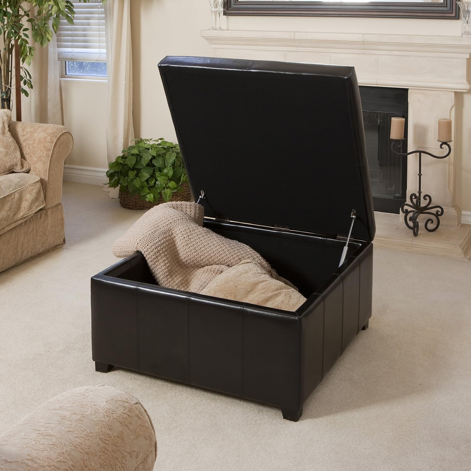 Best Selling Forrester Brown Leather Square Storage Ottoman