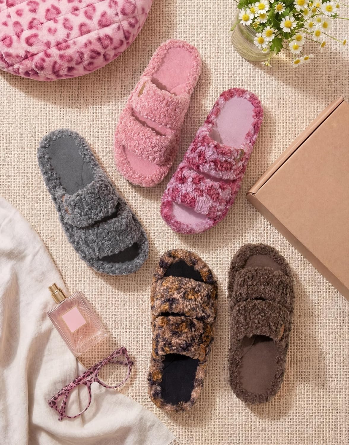 EverFoams Womens Fuzzy Open-toe Slippers Soft Comfy Memory Foam Indoor House Shoes - Image 7