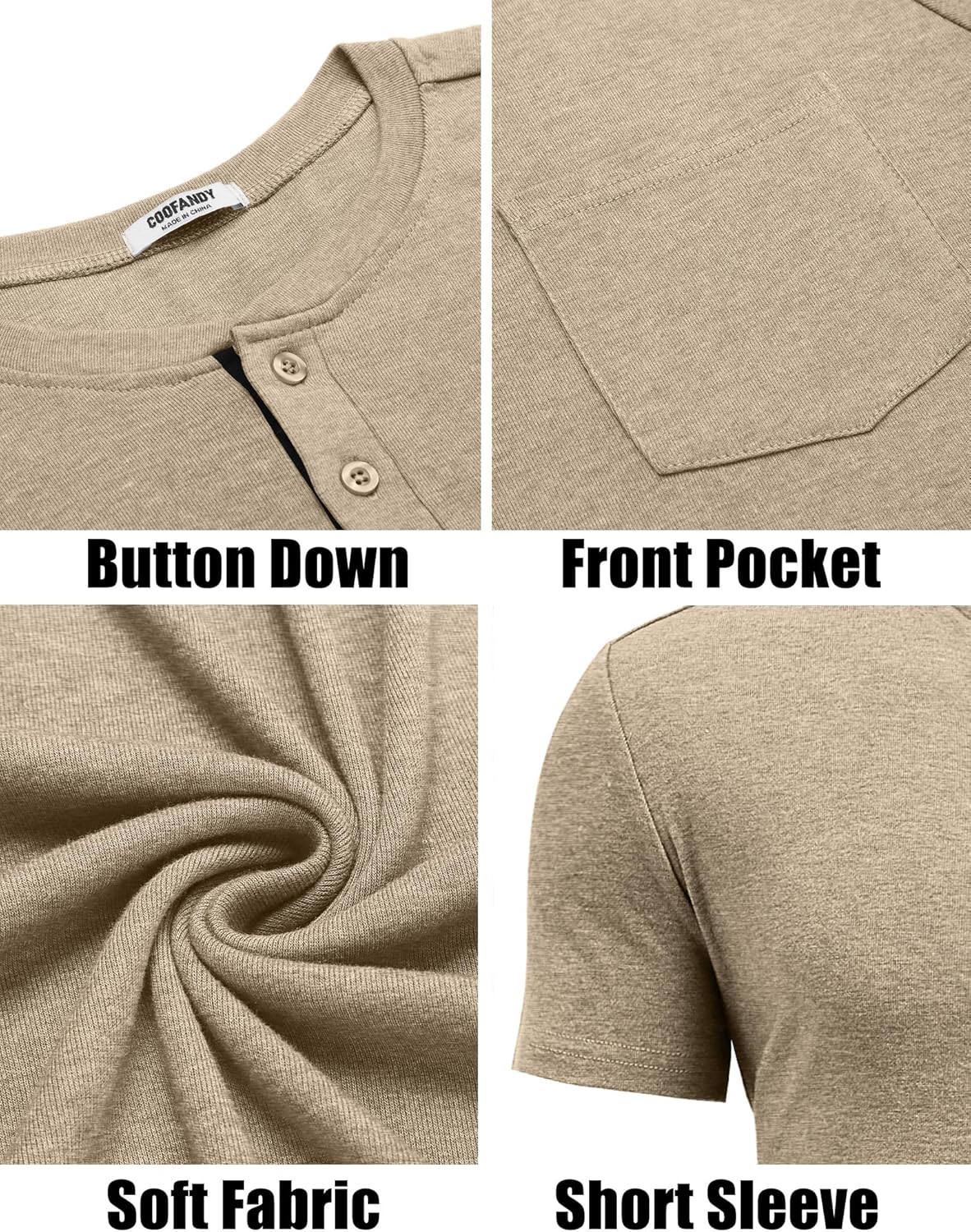 COOFANDY Men's Henley Shirts Short Sleeve Button T Shirt Casual Summer Basic Tee Tops with Pocket - Image 5