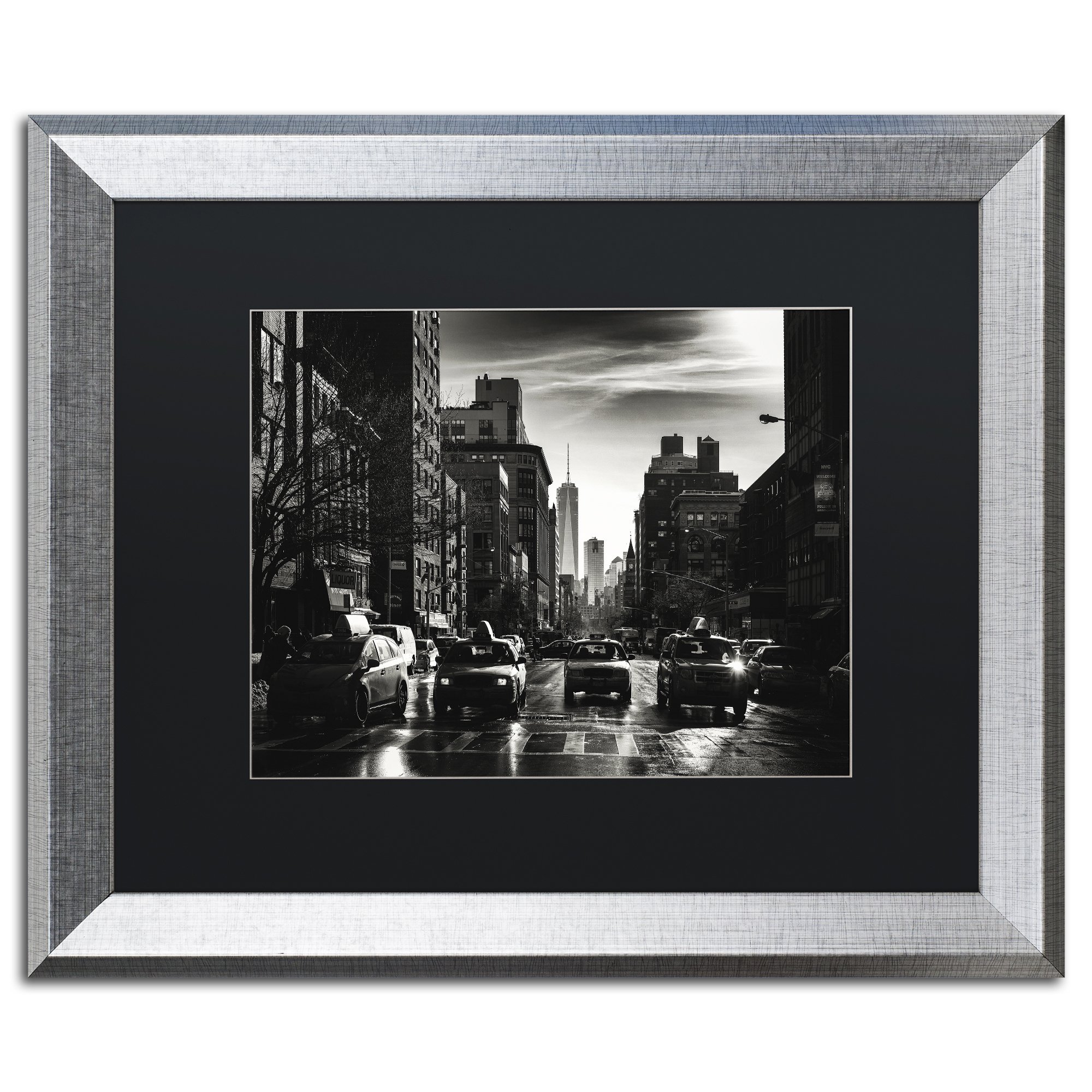 Gotham Taxi NYC by Philippe Hugonnard, Black Matte, Silver Frame 16x20-Inch