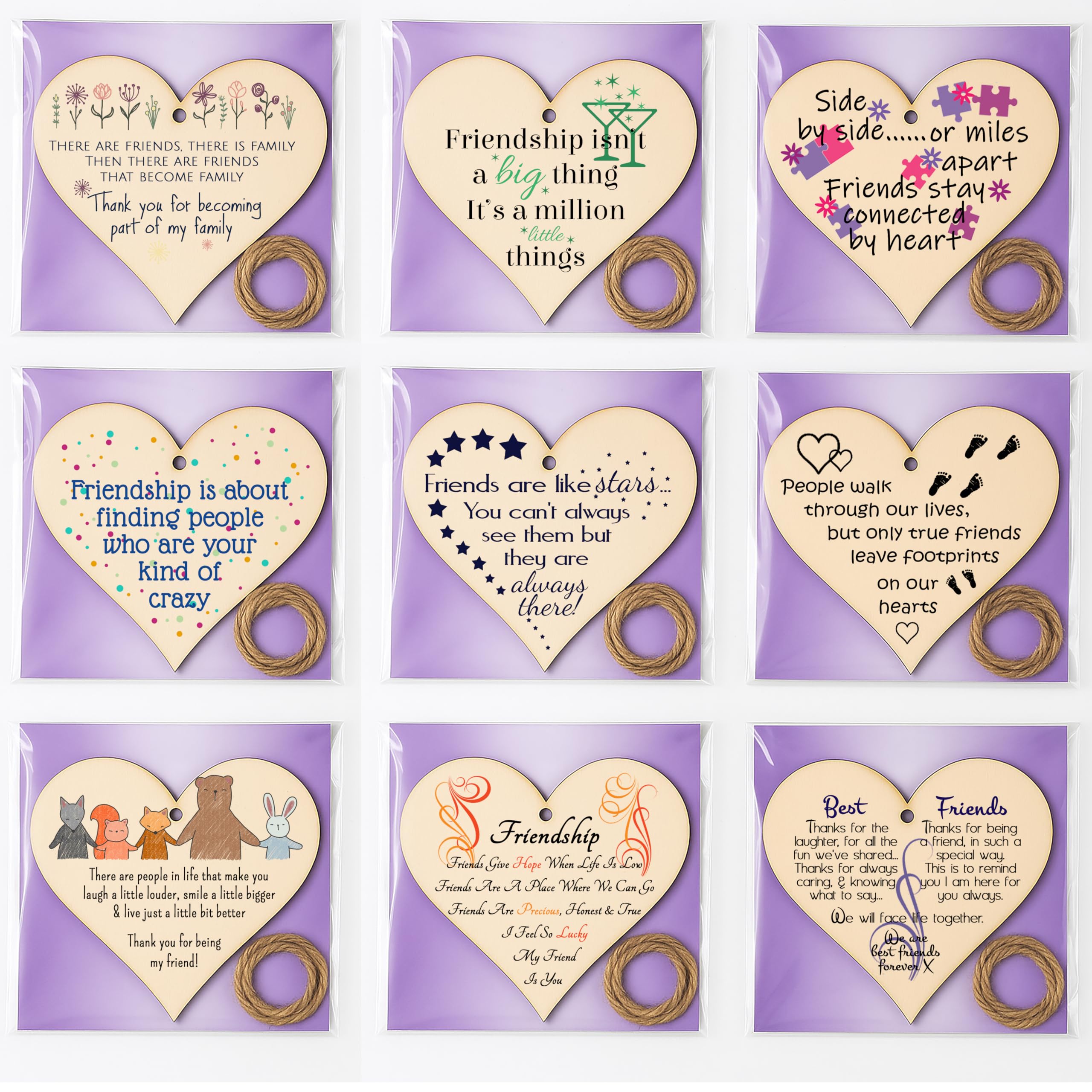 Gift In Can Create A Multipack Pack Of Heart Shaped Friendship Gift Plaques – Bundle Of Sentimental Wooden Hanging Decorations With Twine – Uplifting Quote For Best Friends, Bffs, Colleagues Or Loved Ones – Rustic Keepsake Sign