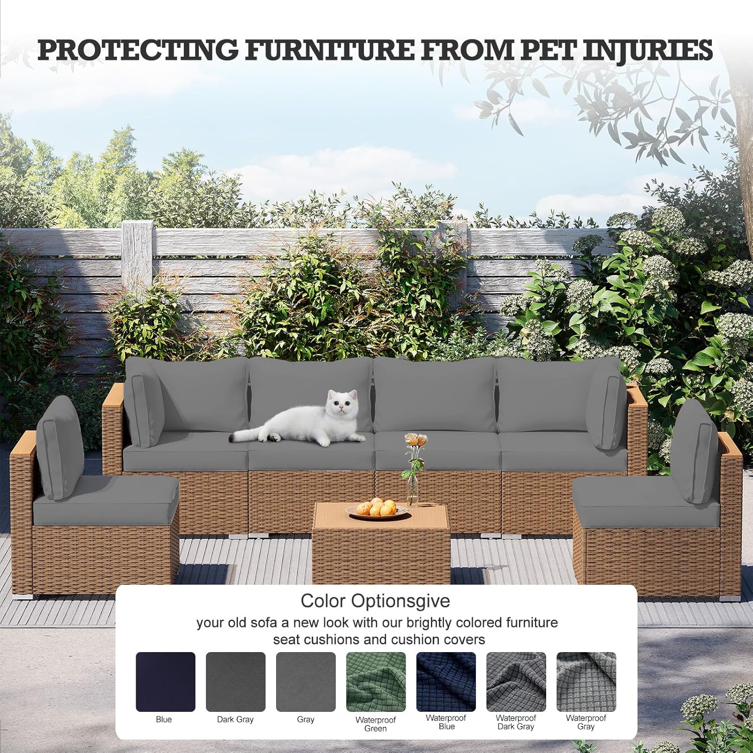 8 Pcs Stretch Patio Sofa Cushion Covers Indoor Outdoor Patio Replacement Furniture Cushions Couch Sofa Slipcovers Seat Cover Soft Flexibility Protector Washable(Cover Only) (Pale Gray)