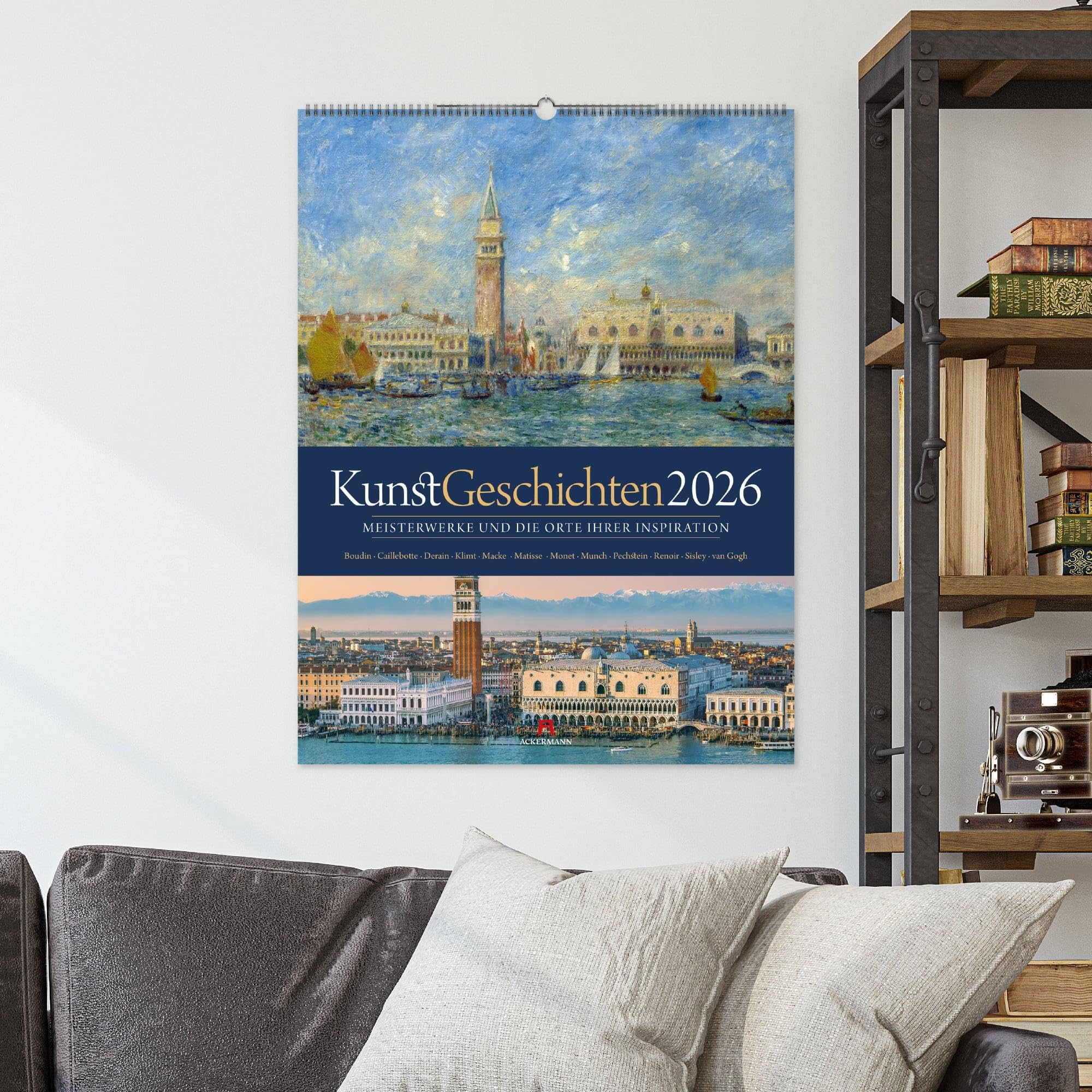 KunstGeschichten Kalender 2026 | Meisterwerke und die Orte ihrer Inspiration | Informativer Kunstkalender im großen Hochformat (50x66 cm) | Mit Texten