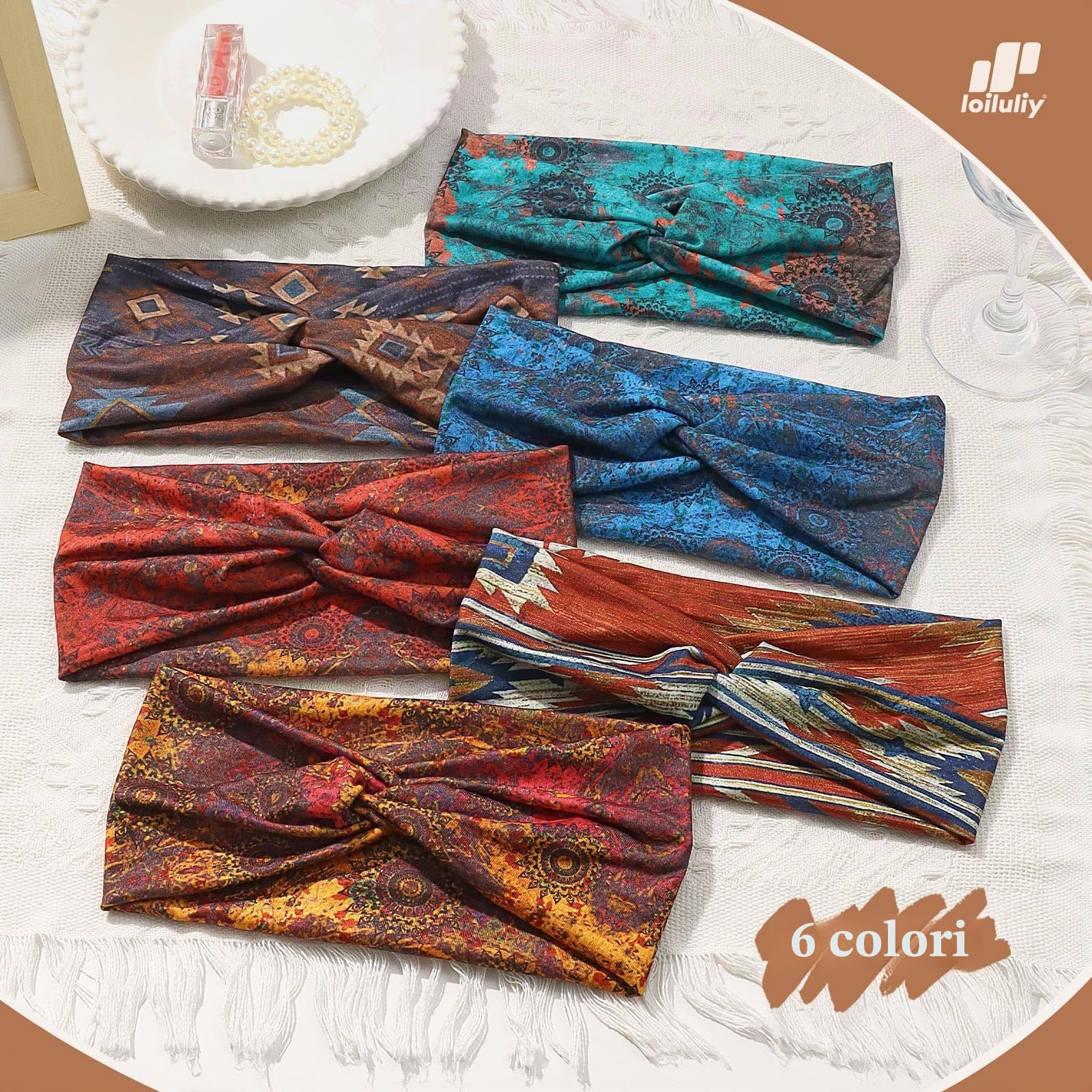 Fascia Capelli Donna 6 Pcs, Fasce per Capelli Yoga Large Elastica e Morbida, Cerchietto Boho Accessori per Sport, Palestra, Corsa