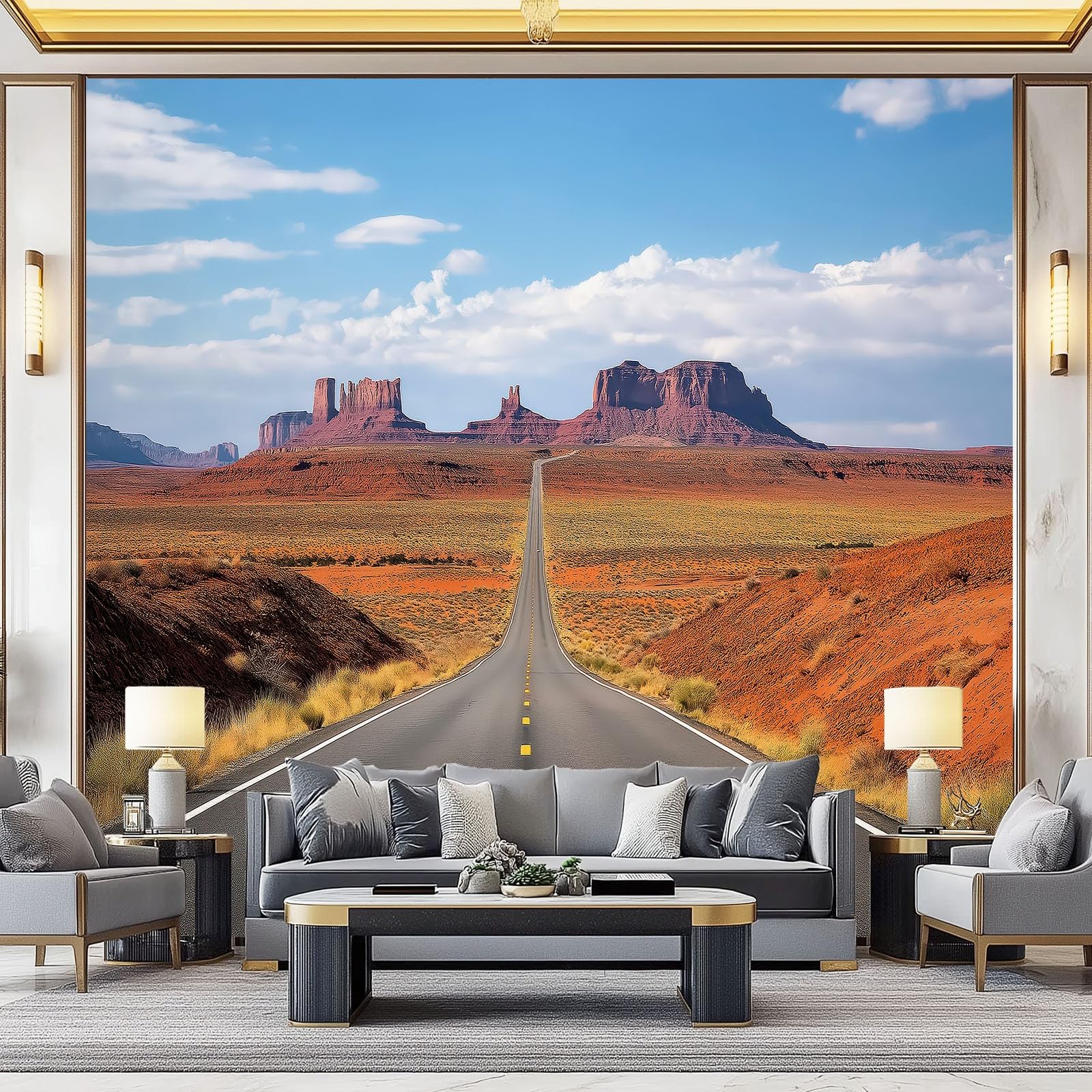 Papier peint panoramique routes et montagnes pour fond TV moderne