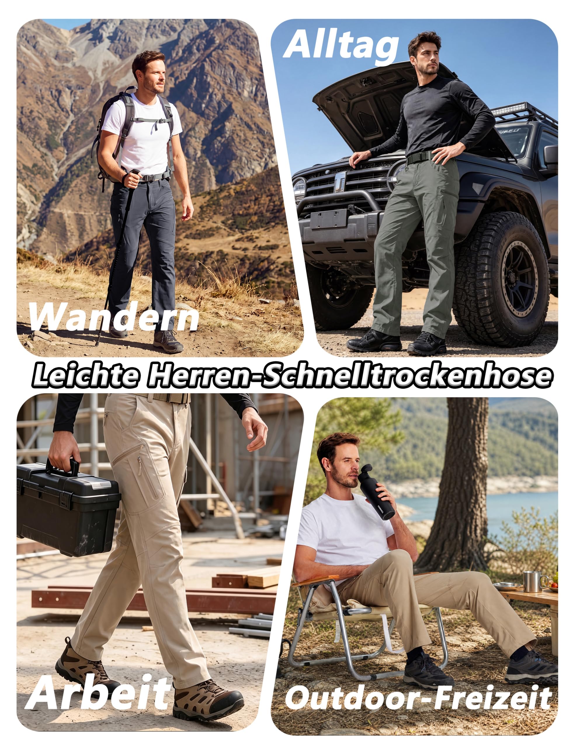 TACVASEN Wanderhose Herren Leichte Cargohose Outdoorhose Multi Taschen