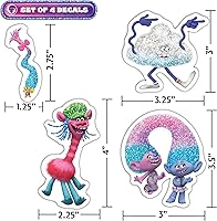Vista 5 de DreamWorks Trolls Calcomanías de vinilo, juego de 12 calcomanías de película de Trolls para automóvil, botella de agua, bicicleta, casco, laptop
