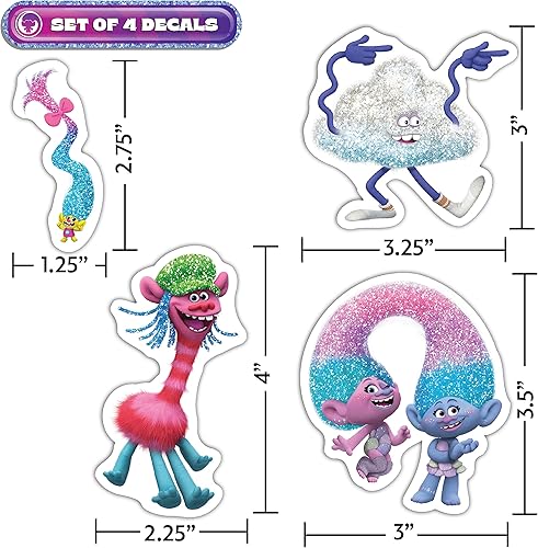 Miniatura 3 de DreamWorks Trolls - Calcomanías de vinilo Smidge, Cloud Guy, Cooper, de satén y felpilla para botella de agua de automóvil, bicicleta, casco,