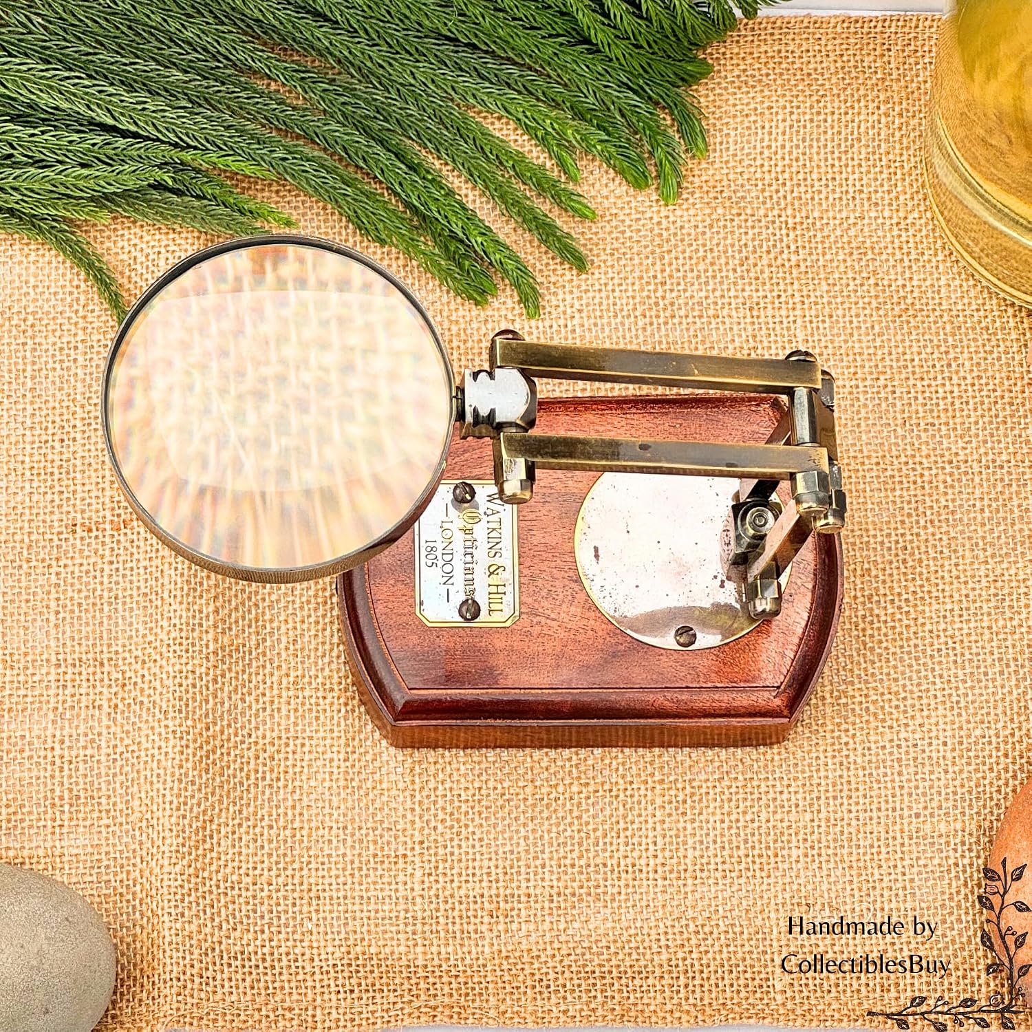 Antique Brass Magnifying Glass – Watkins & Hills 1805 Replica | Vintage Nautical Optician Lens for Desk Decor Office Table Collectible Maritime Gift