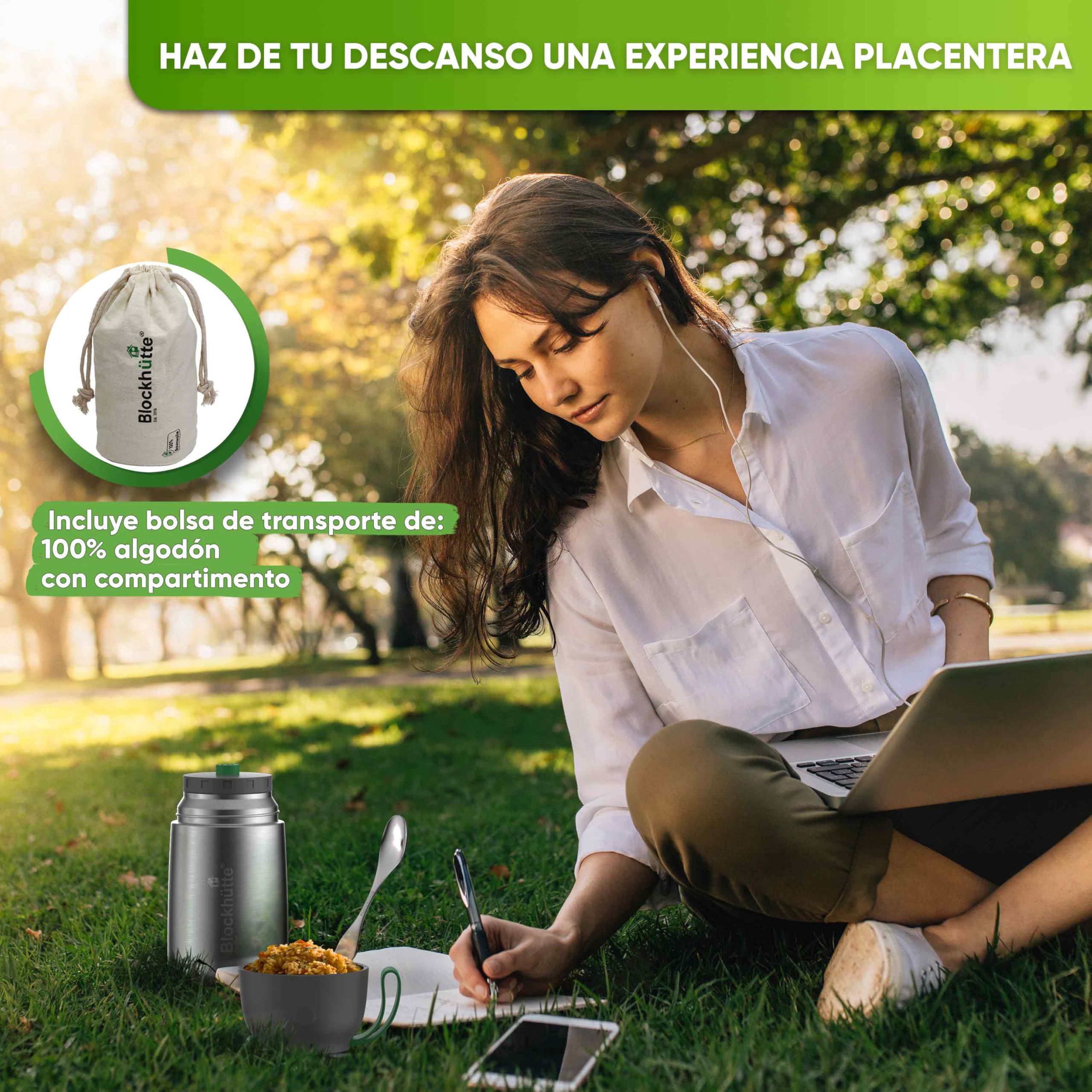 Blockhütte Termo Comida Caliente de acero inox I 1L I Con Cepillo y Cuchara - Termo para Comida Caliente até 14 h - Fiambrera Termica para adultos y niños - Recipientes Termicos