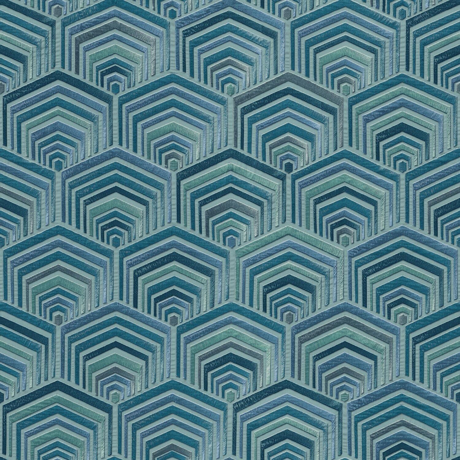 Yöl Blue Teal Art Deco Wallpaper Retro Paste The Wall Textured Vinyl