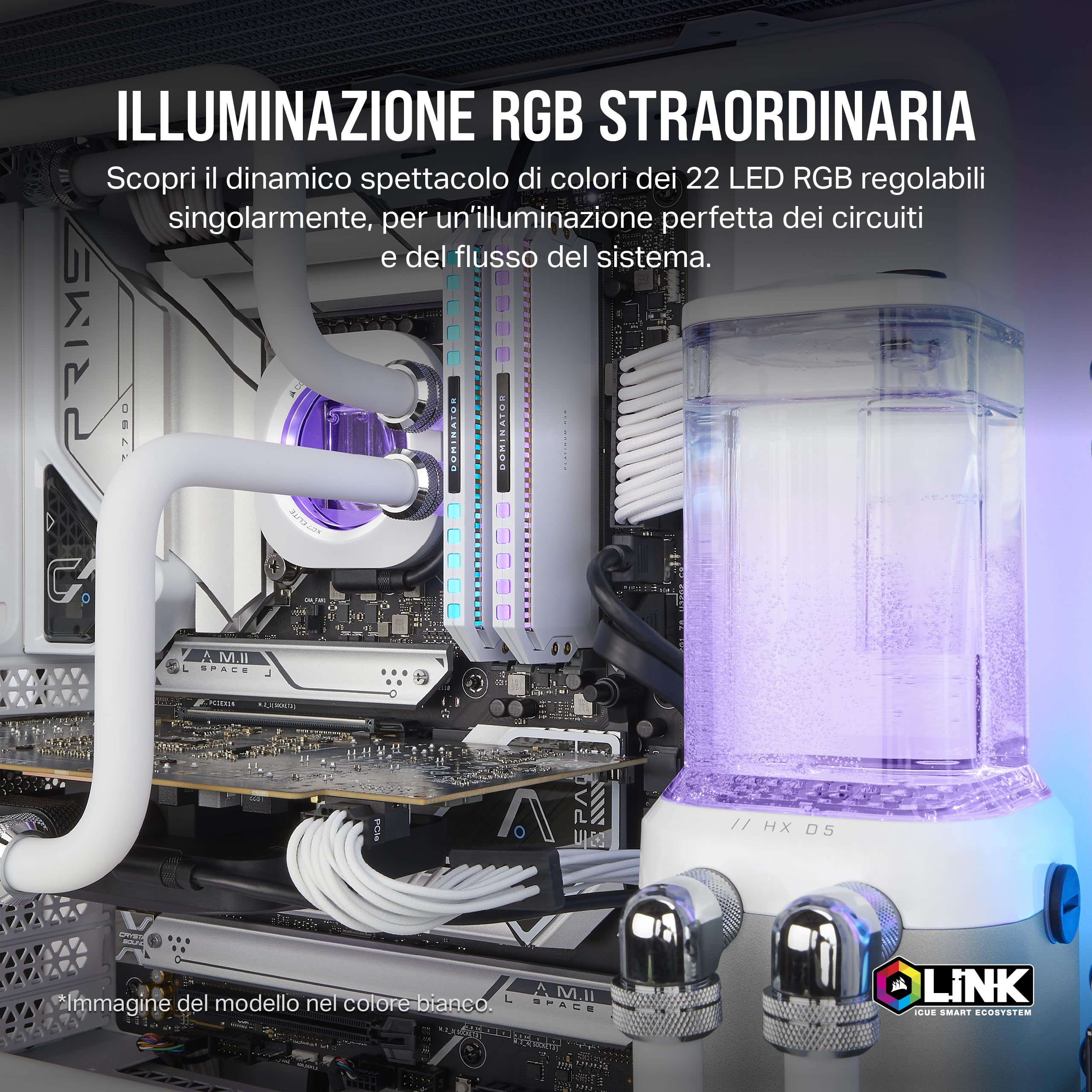 CORSAIR iCUE LINK XD5 RGB ELITE Unità Pompa/Serbatoio - Pompa D5 PWM - 22 LED RGB Regolabili - Serbatoio Trasparente da 440 ml - Grigio Invisibile
