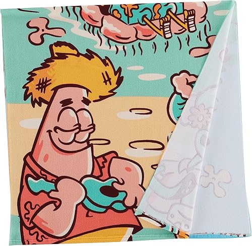 Franco Spongebob Squarepants - Toalla de bañopiscinaplaya súper suave y ligera 100% reciclada, hecha de botellas de plástico reciclado, 58 x 28