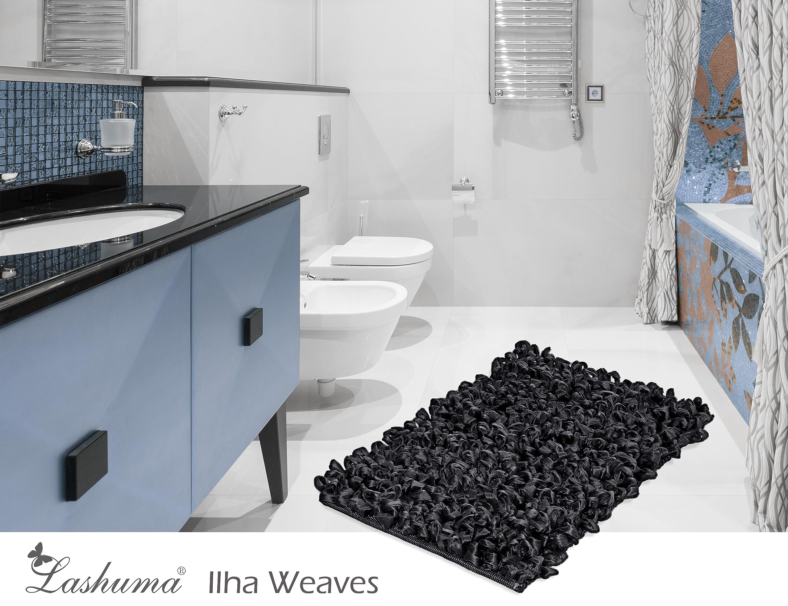 Lashuma Badteppiche für Fußbodenheizung Farbe: Schwarz kleine Badmatte Größe: 50x70 cm