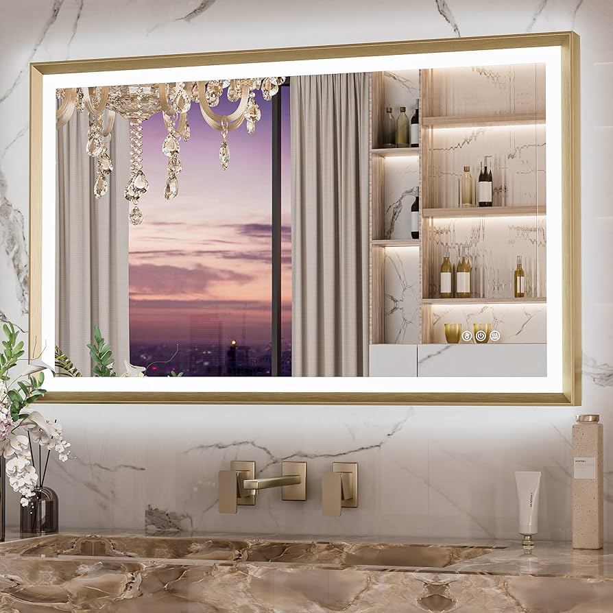 ★COURONNE★ Reve l Mirror_RCAEX25151GDX Amazon.com: Keonjinn Gold LED Bathroom Mirror 40 x 24 Inch
