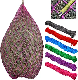 T Teke Redes de feno clássicas para alimentador lento, 101,6 cm de comprimento com furos de 5 cm, sacos de feno para cavalos, ração de cabra