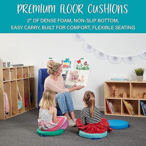Miniatura 7 de Factory Direct Partners SoftScape 15 inch Round Classroom Floor Cushions with Handles; Flex Seating for Daycare, Preschool, Playroom; 2 inch Thick