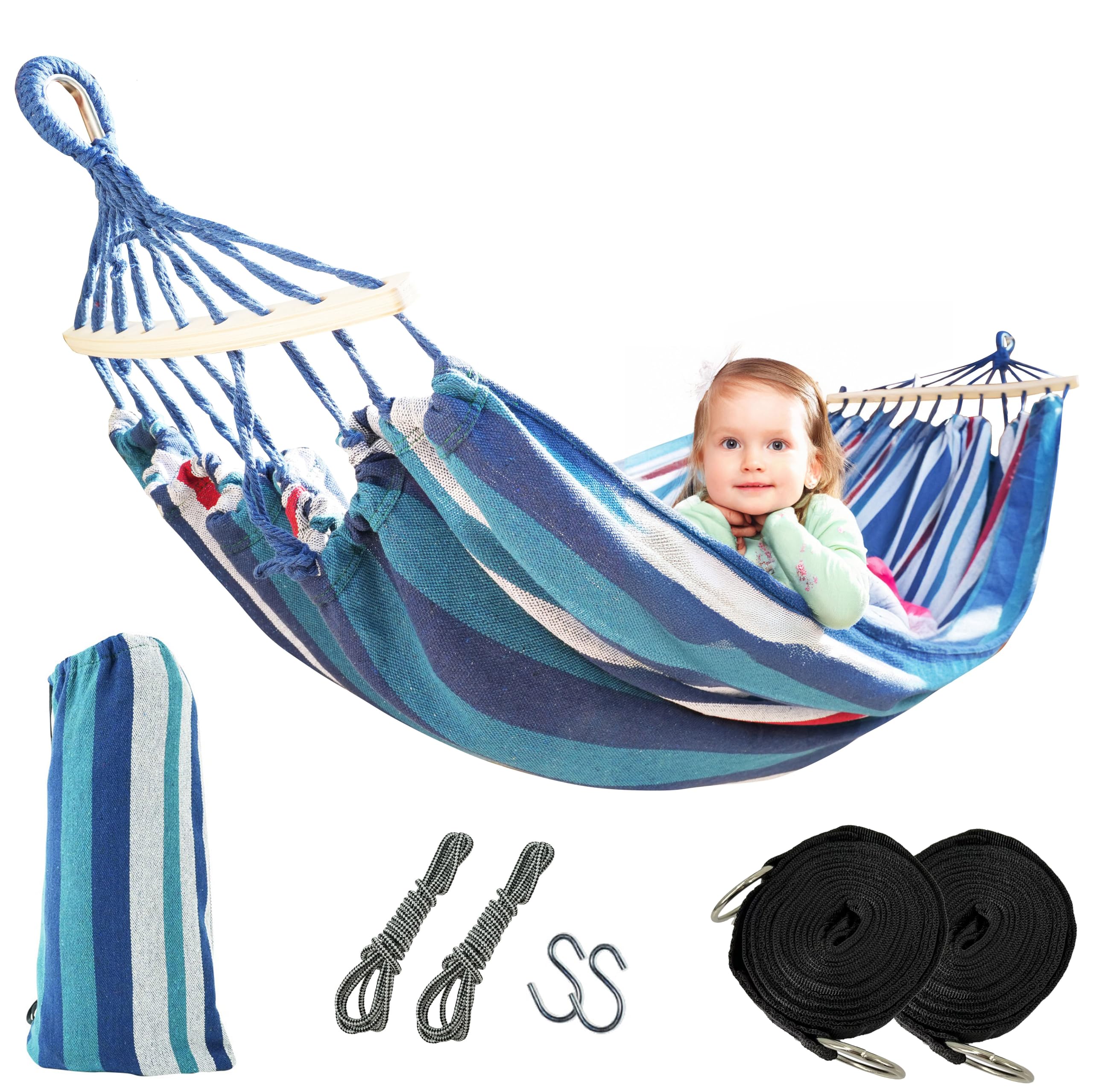 ADLER EUROPE Amaca 2 posti, amaca per esterni in cotone 200x150 cm, portata massima 200 kg, tessuto per amaca resistente e antiabrasione con una densità di 300 g/m², corde robuste.