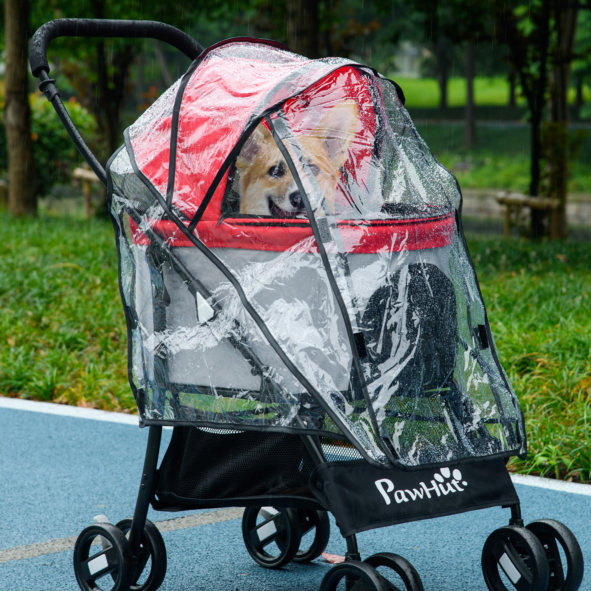 PawHut Dog Pram Rain Cover, Cover for Dog Stroller Buggy with Front, Rear Entry, Clear, 58 x 40 x 75 cm - Image 2